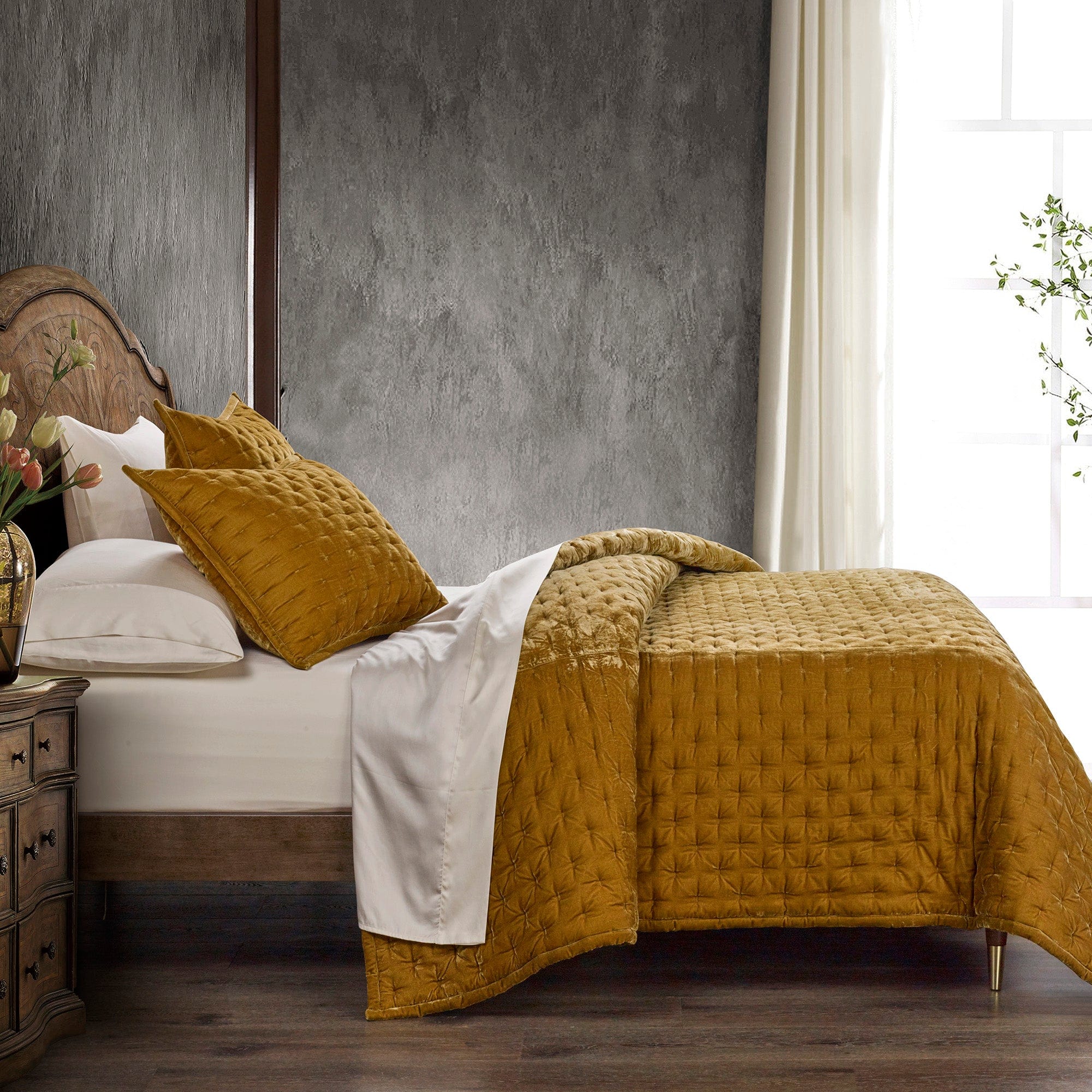 Stella Faux Silk Velvet Pintuck Quilt