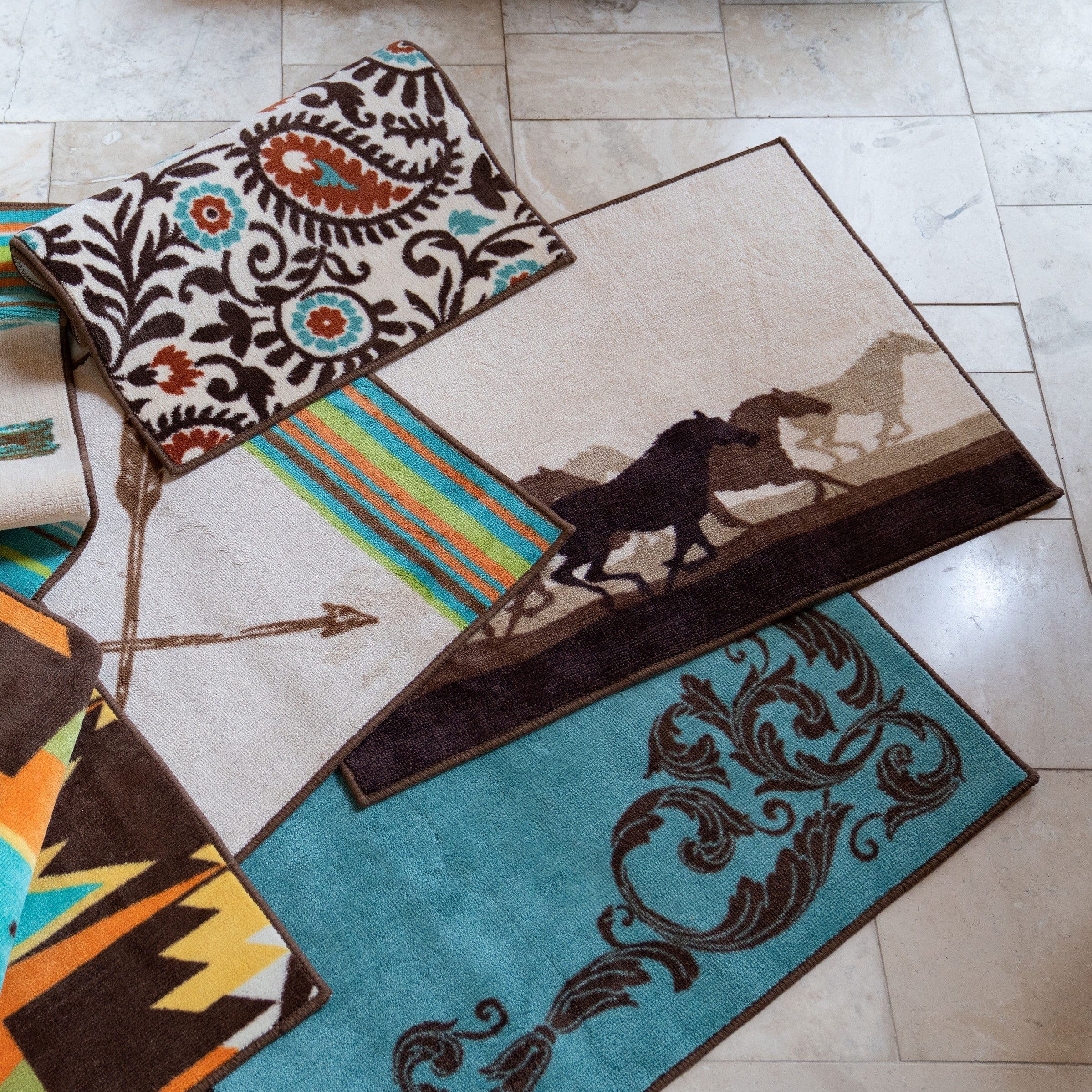 Wyatt Turquoise Scrollwork Kitchen/Bath Rug