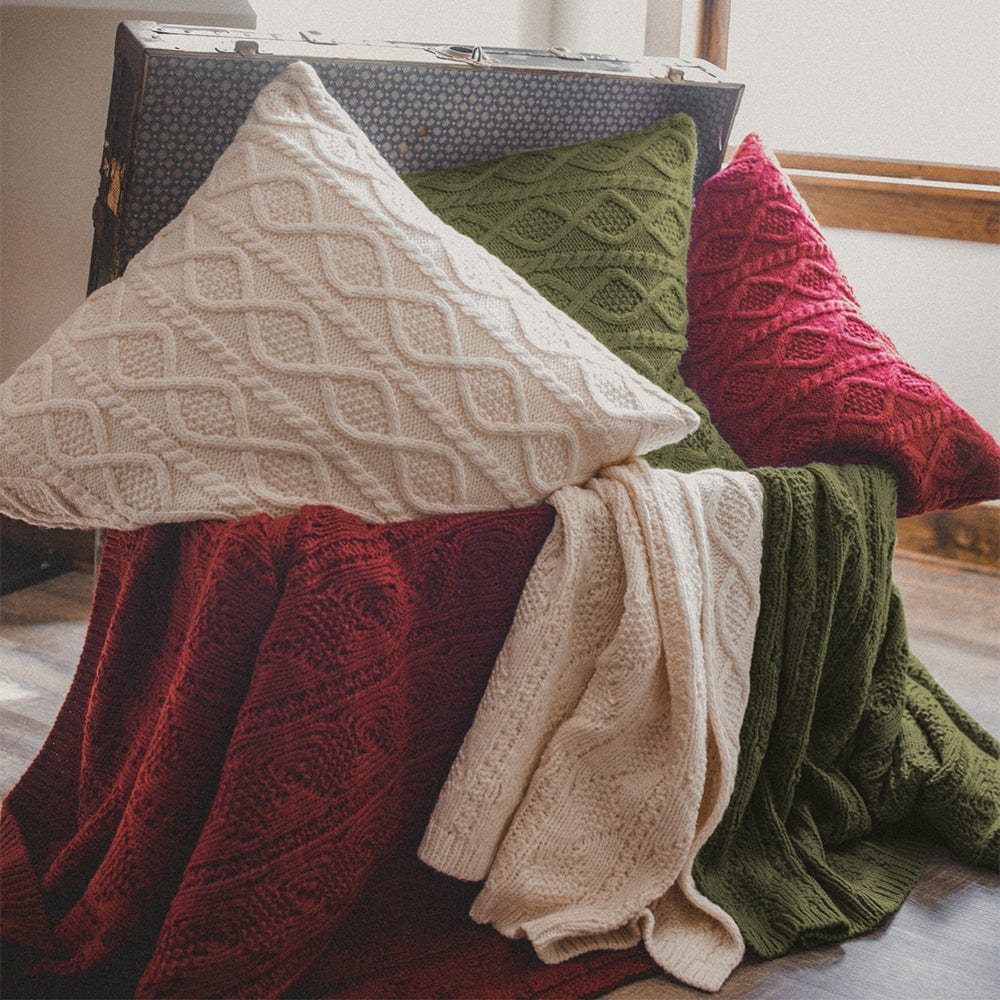 Cable Knit Soft Wool Throw Blanket