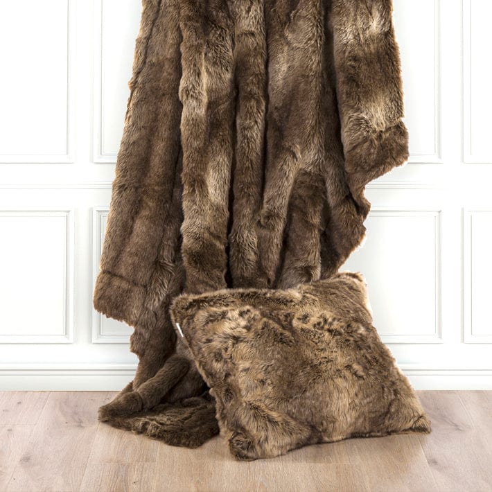 Faux Wolf Fur Throw Blanket