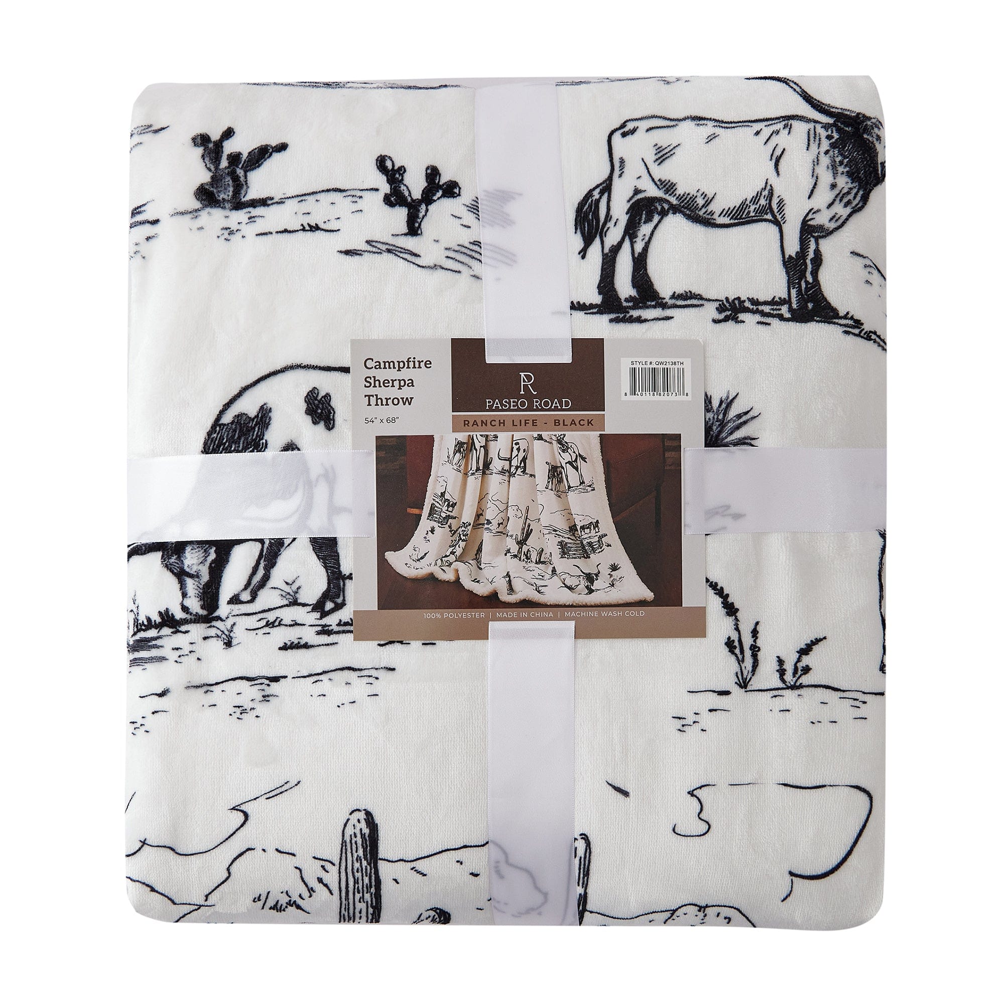 Ranch Life Western Toile Campfire Sherpa Throw