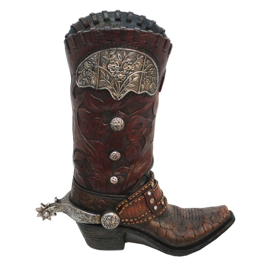 Tooled Cowboy Boot Vase