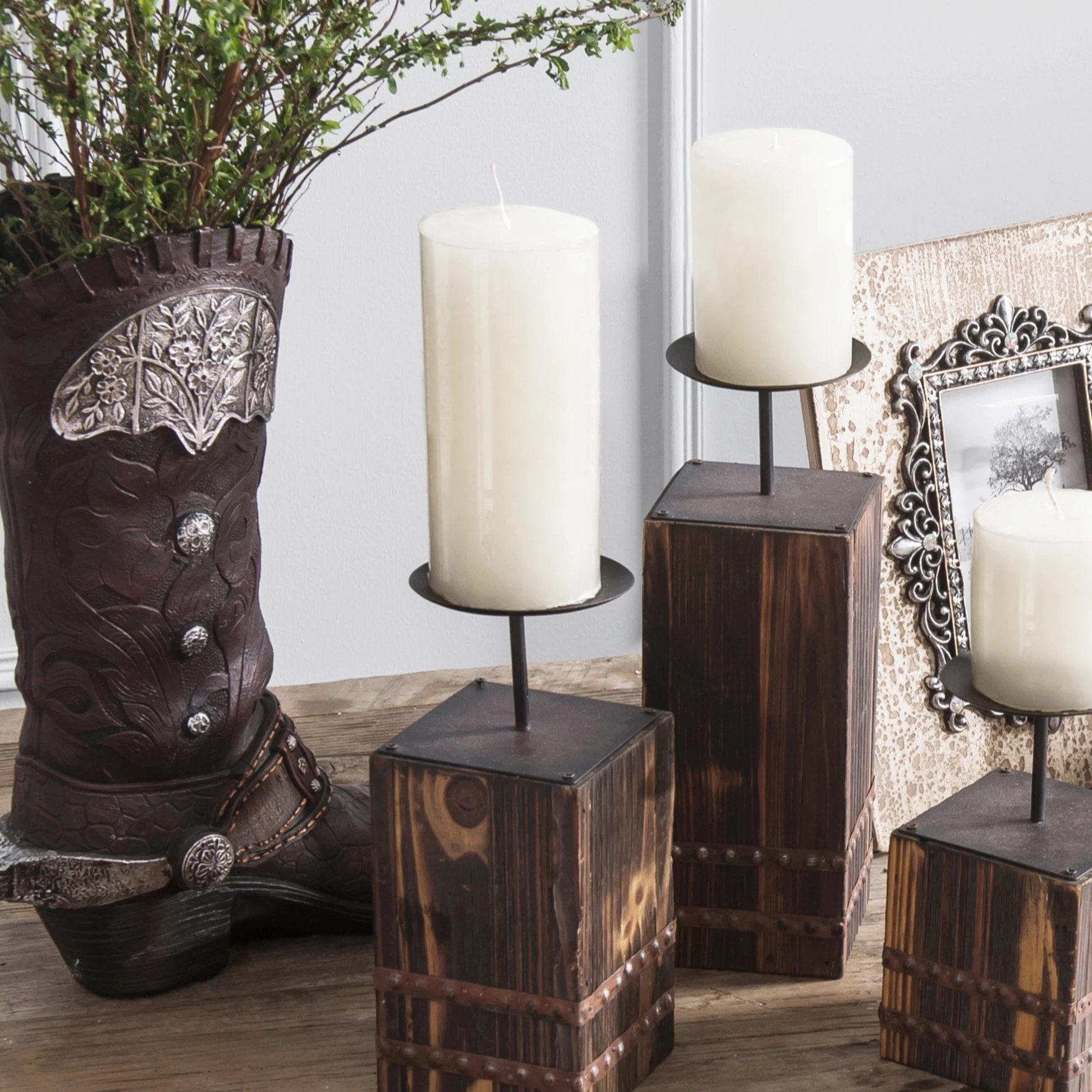 Tooled Cowboy Boot Vase