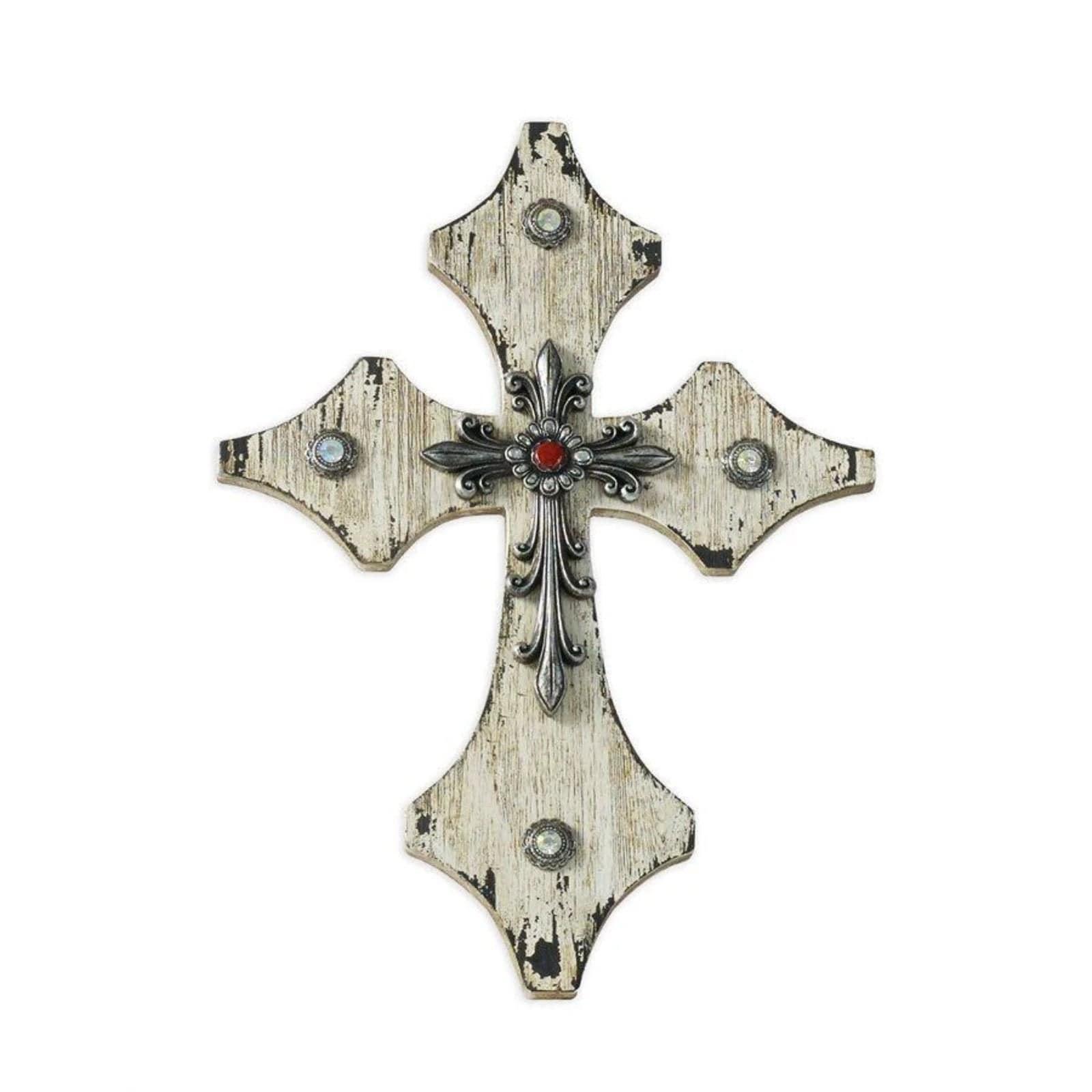 Cream Distressed Wood Cross Wall Art w/ Silver Accent