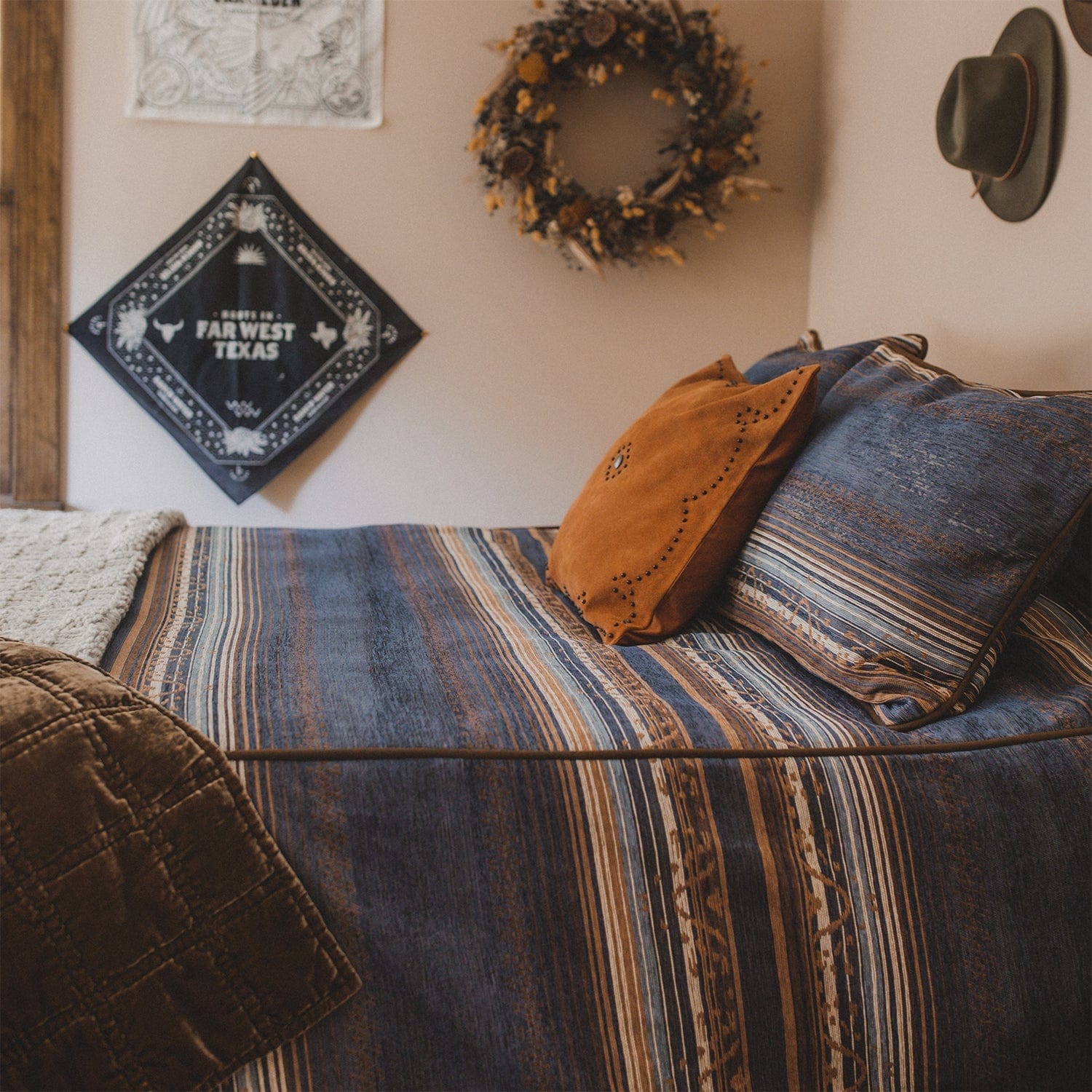 Western Suede Antique Silver Concho & Studded Pillow