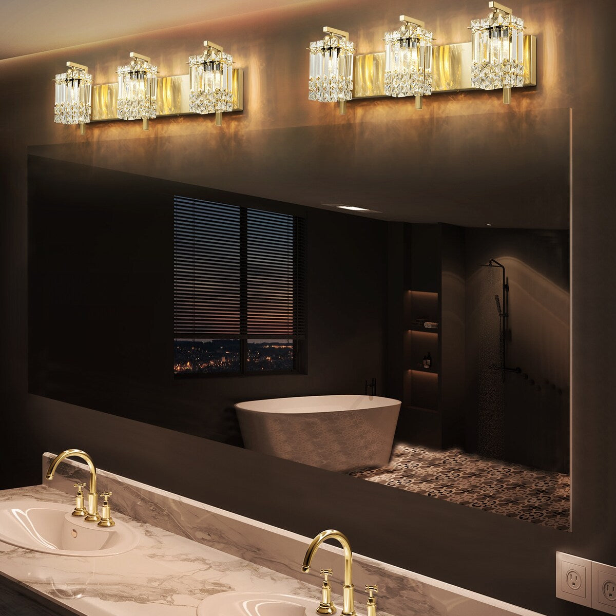 3-Light Modern Glam Bathroom Vanity Lights Crystal Wall Sconce Light for Mirror