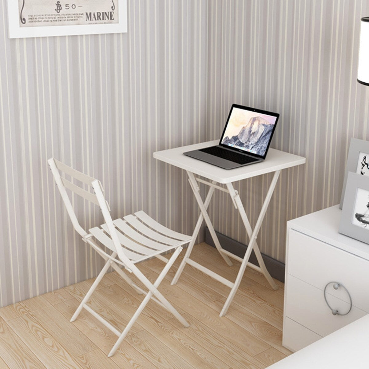 3 Piece Patio Minimalist Bistro Set Foldable Square Table & Chairs - 3-Piece