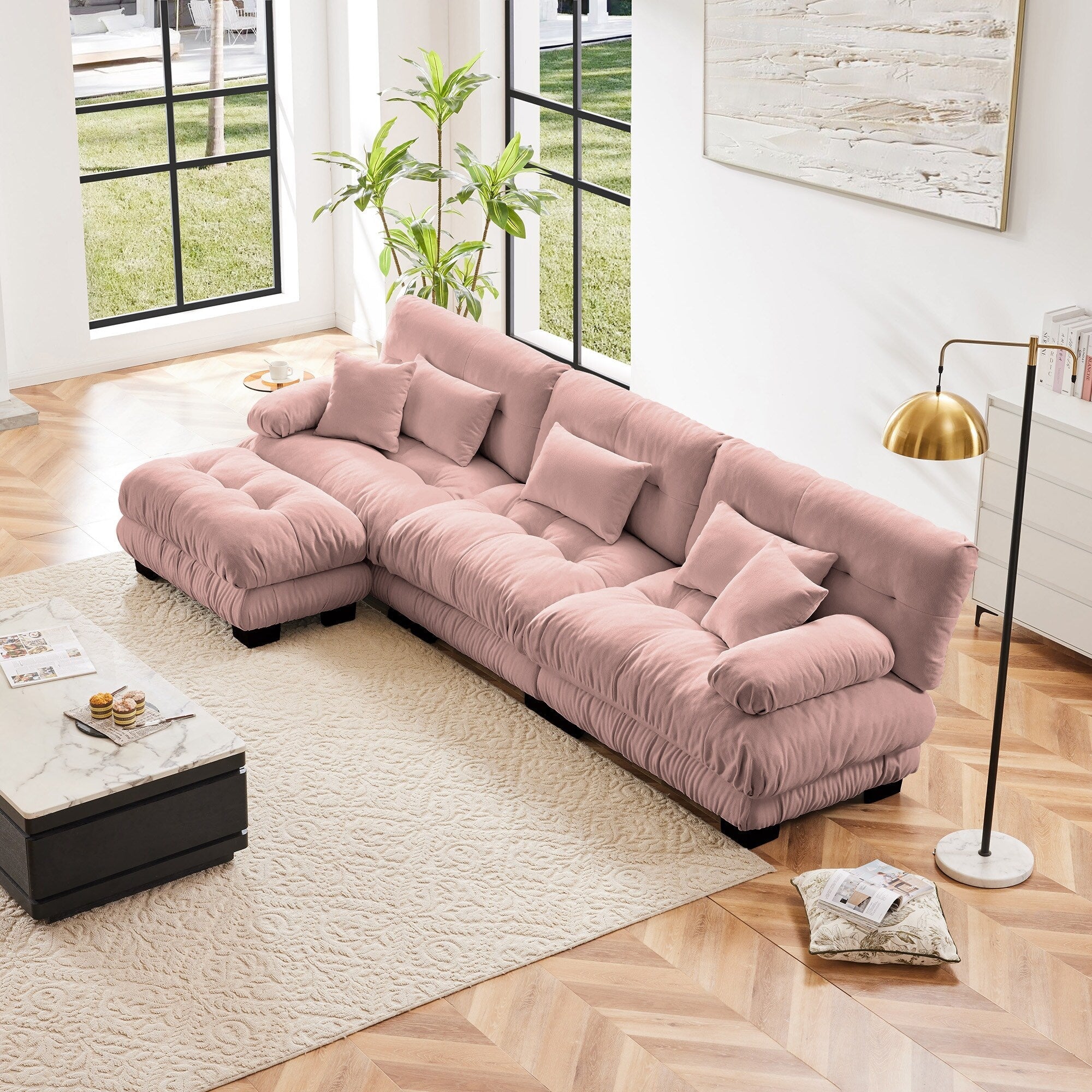 3-Seat Modular Sectional Sofa Deep Seat Couch L Shaped Cloud Couch with Convertible Ottoman for Living Room