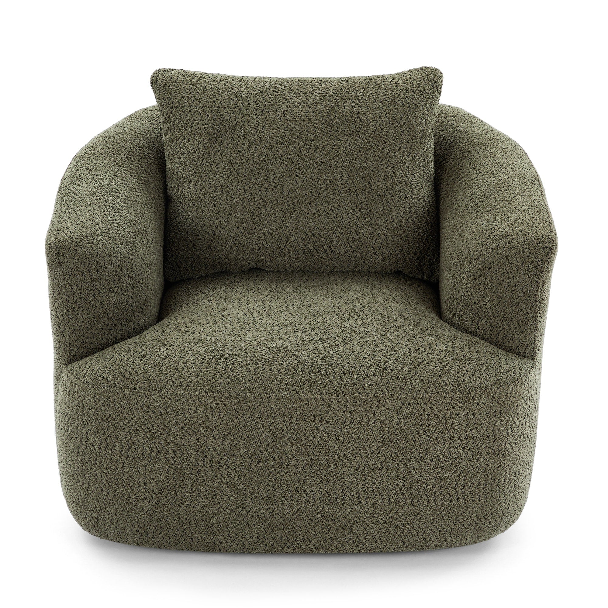 360¡ã Swivel Chair, 38.2 Boucle Accent Chair with Throw Pillow, Upholstered Barrel Sofa Chair with Curved Armrests
