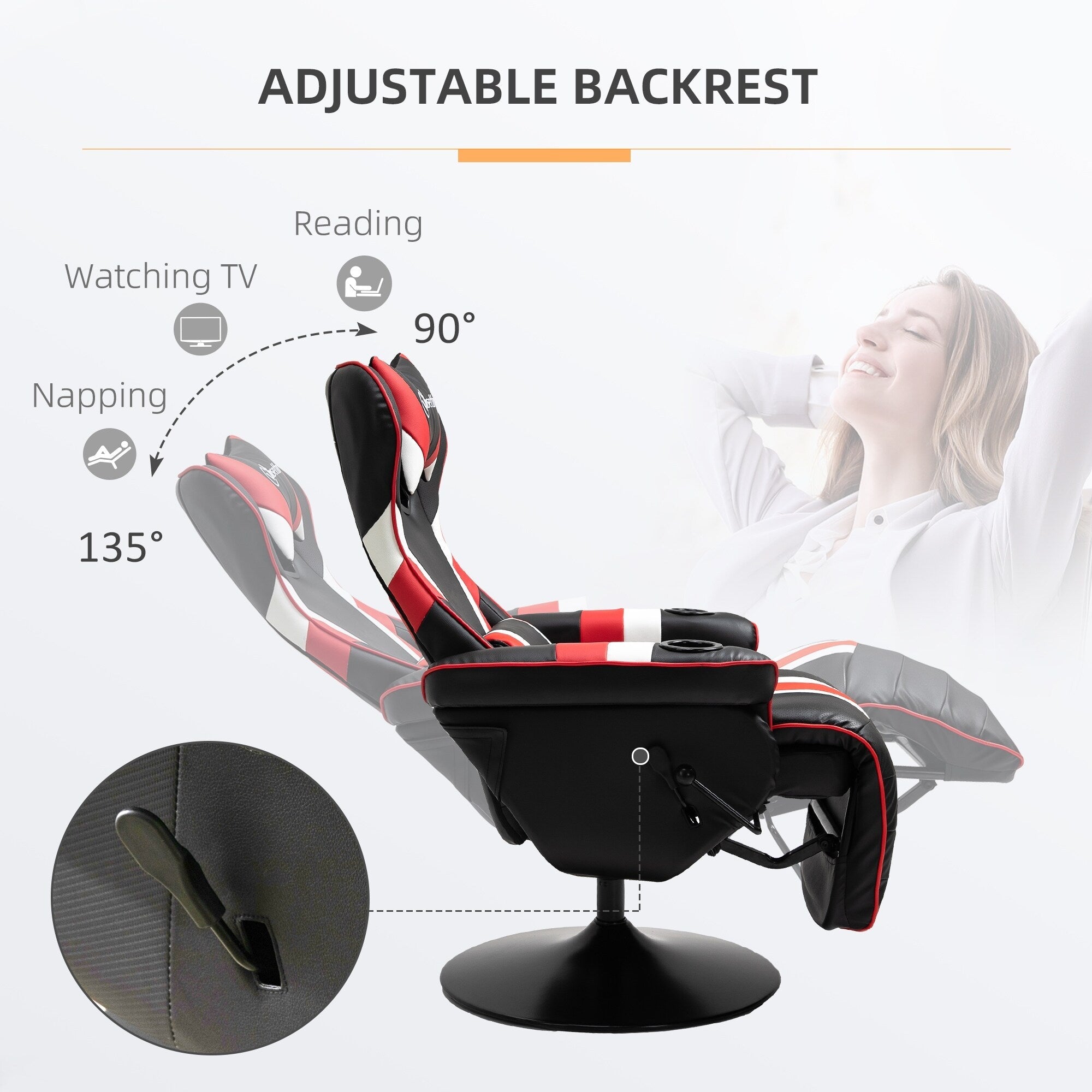 360¡ã Swivel Racing Style Gaming Recliner Chair with Lumbar Support, Footrest and Dual Cup Holders for Game Room