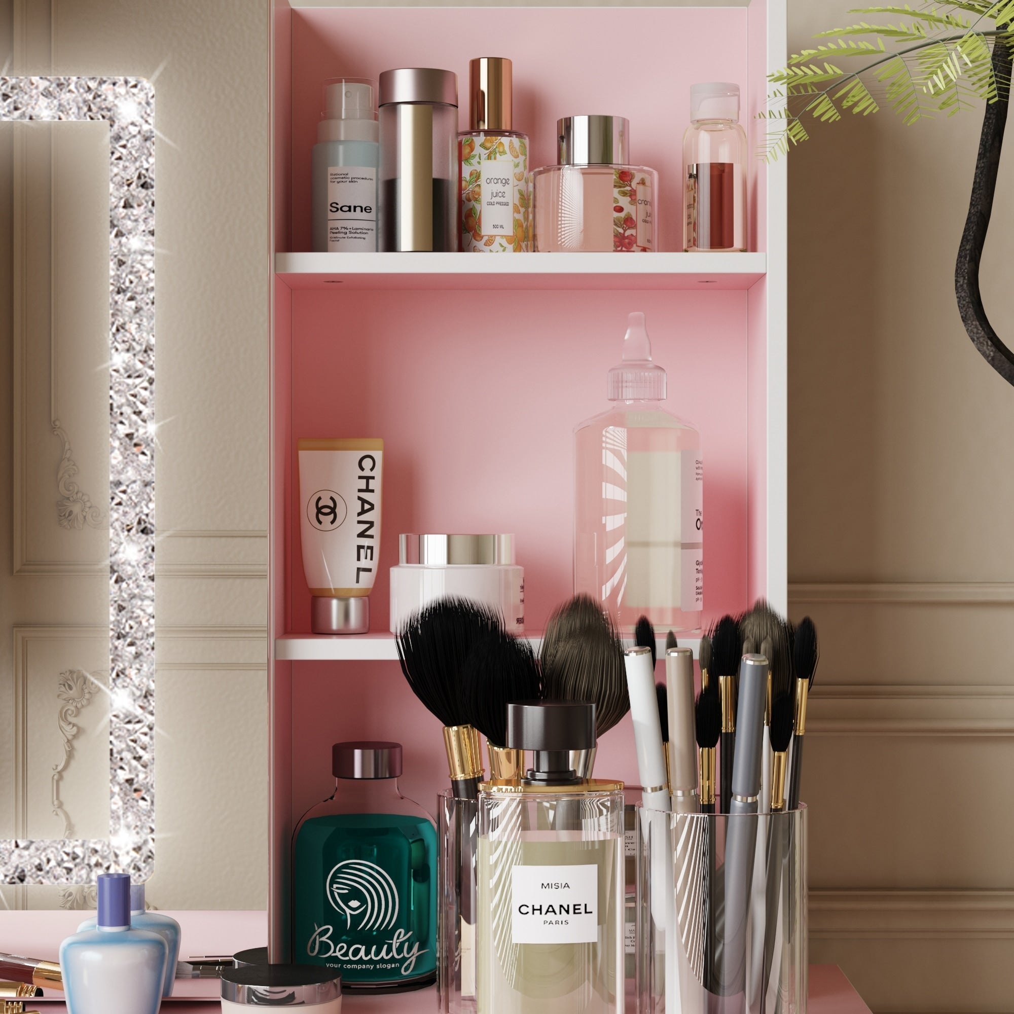 39.4'' Wide Makeup Vanity Set with Stool and Mirror