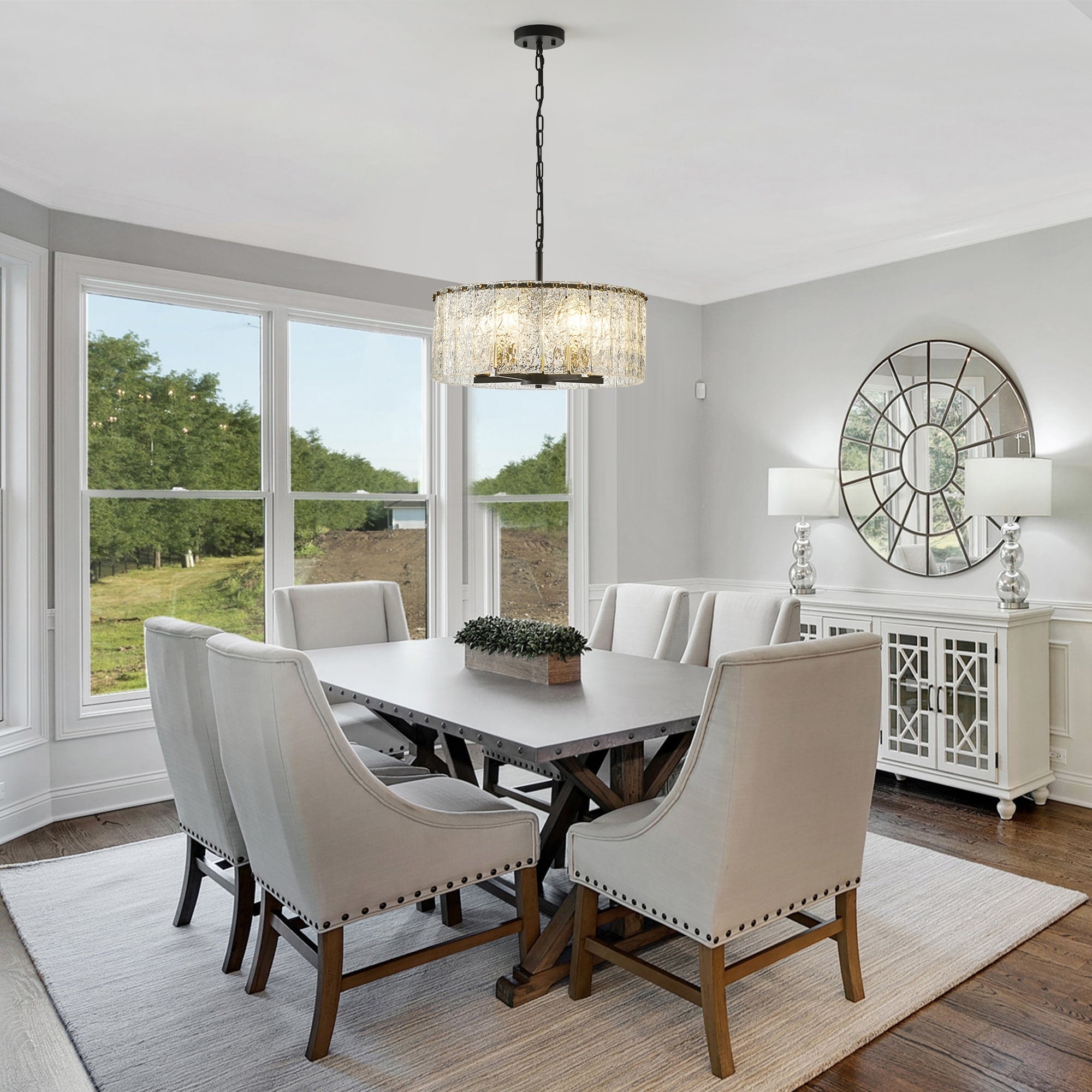 5-Light Modern Round Drum Chandelier, Classic Semi Flush Mount Chandelier, Kitchen Island Pendant Light for Dining Room