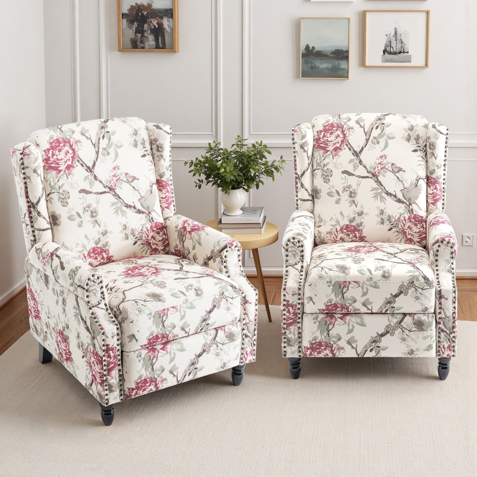 29'' W Vintage Floral Manual Push Back Recliner Chair Set of 2