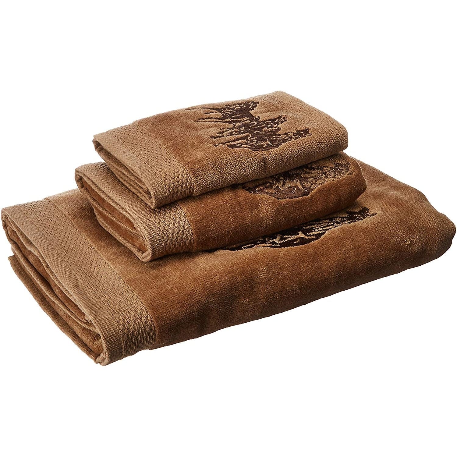 3PC 3-Horse Embroidered Towel Set, Mocha