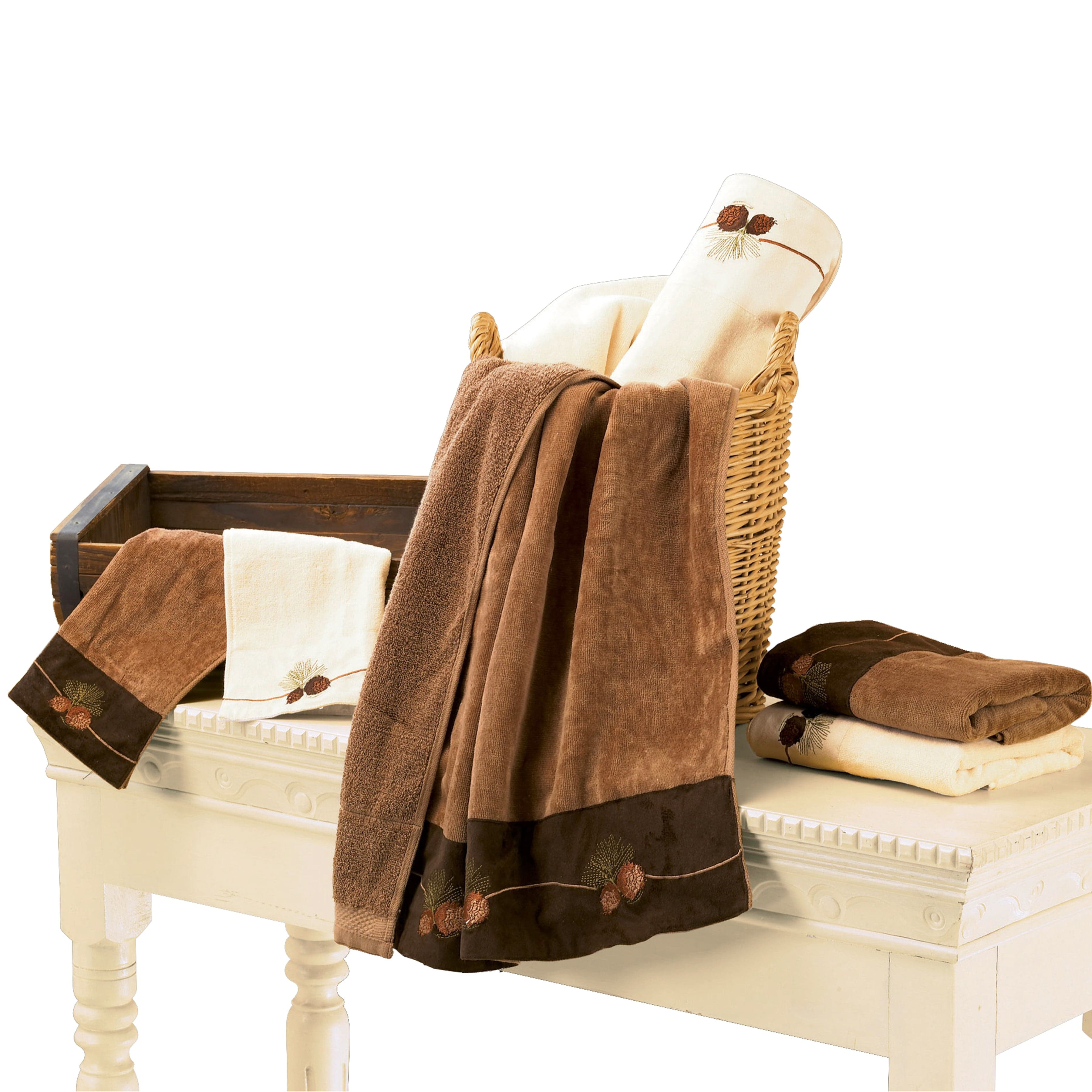 3PC Embroidered Pine Cone Towel Set