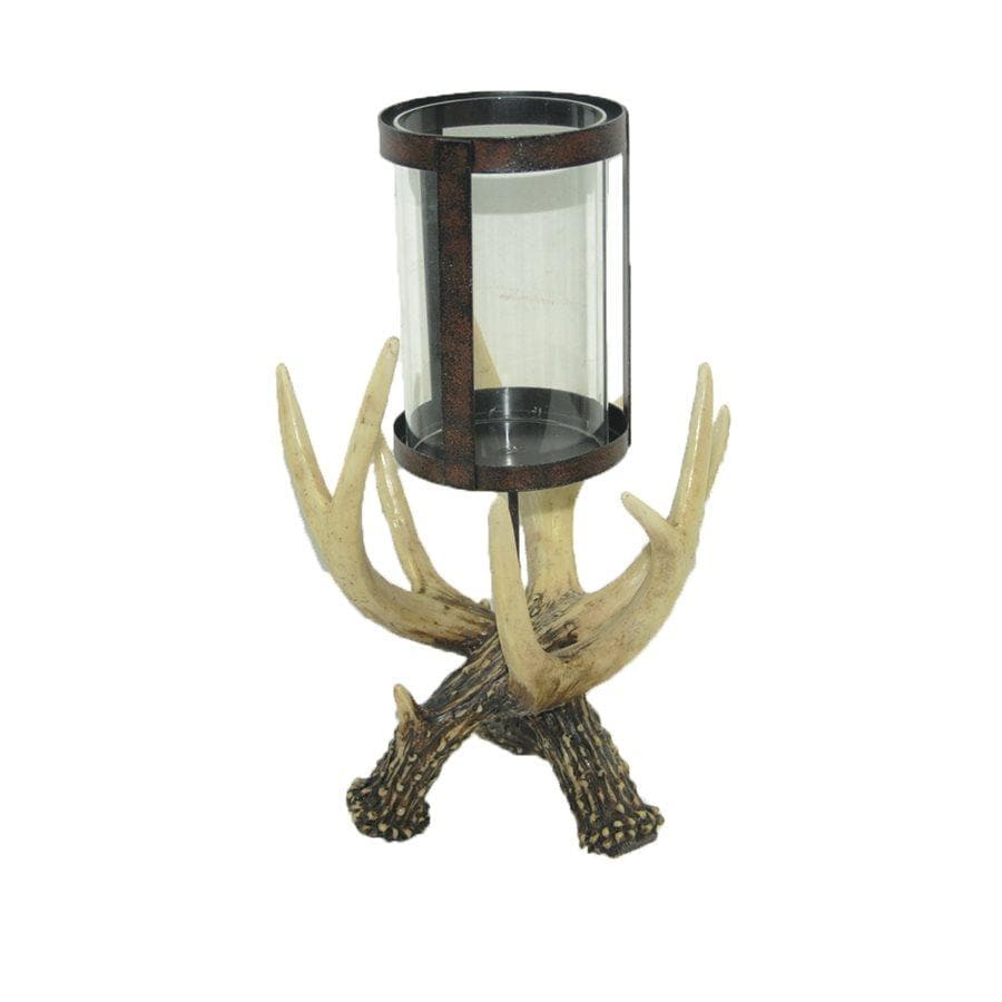 Antler Pillar Candle Holder w/ Glass Hurricane