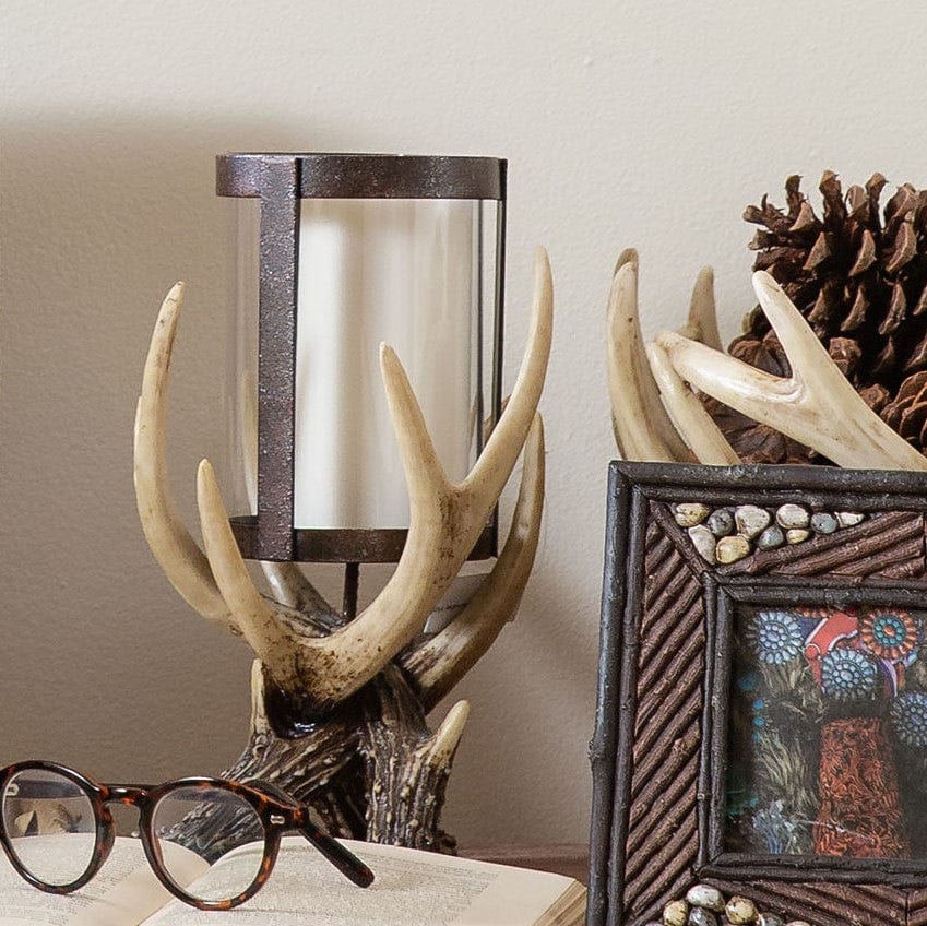 Antler Pillar Candle Holder w/ Glass Hurricane