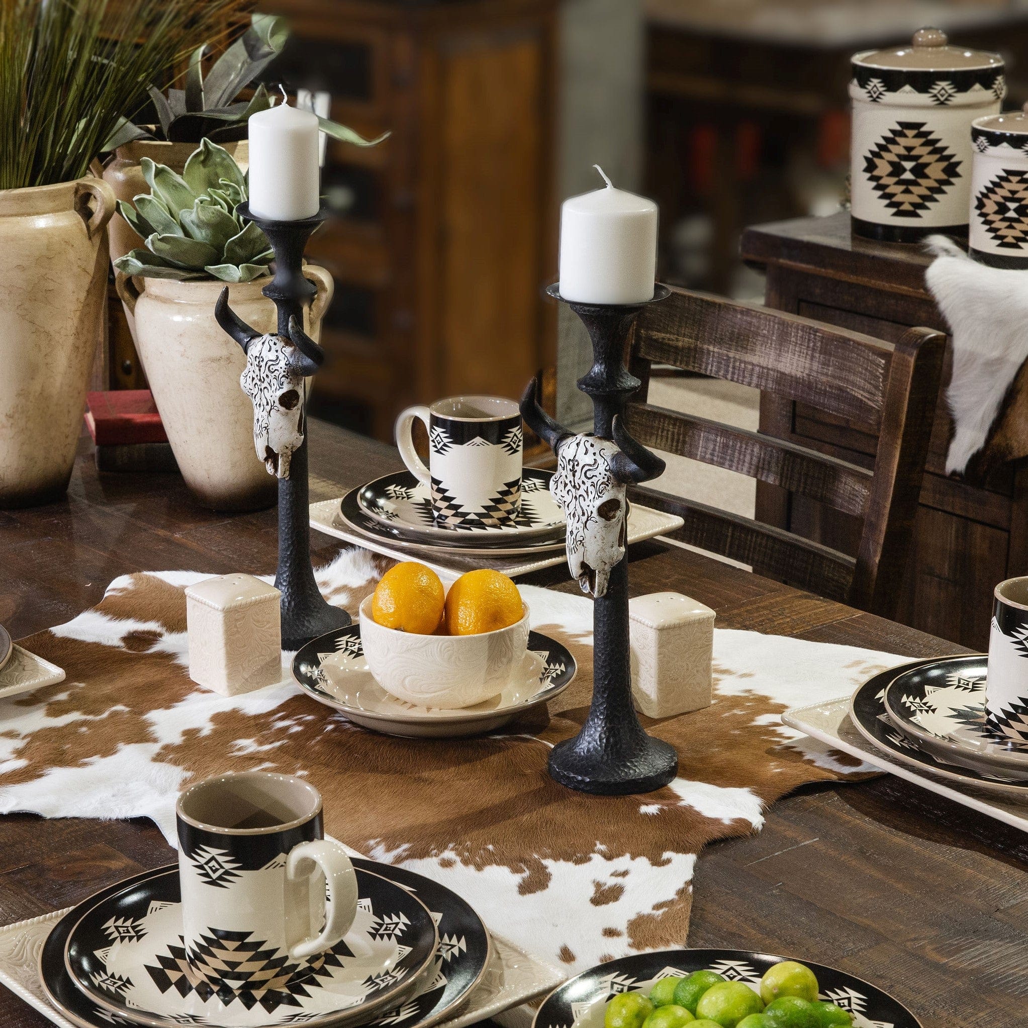 Carved Skull Tapered Pillar Candle Holder