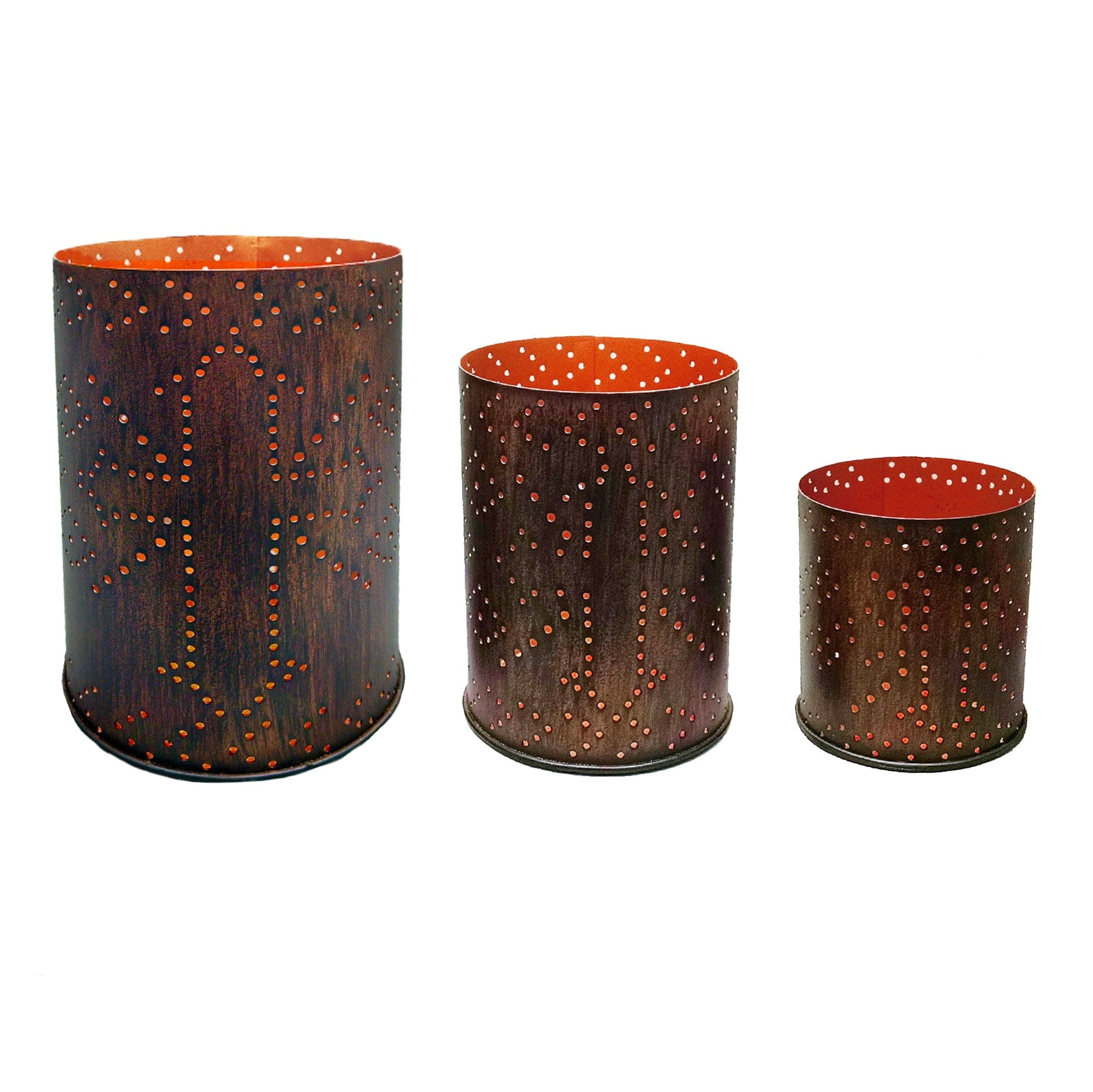 Cross Distressed Metal Cylinder Pillar 3PC Candle Holder