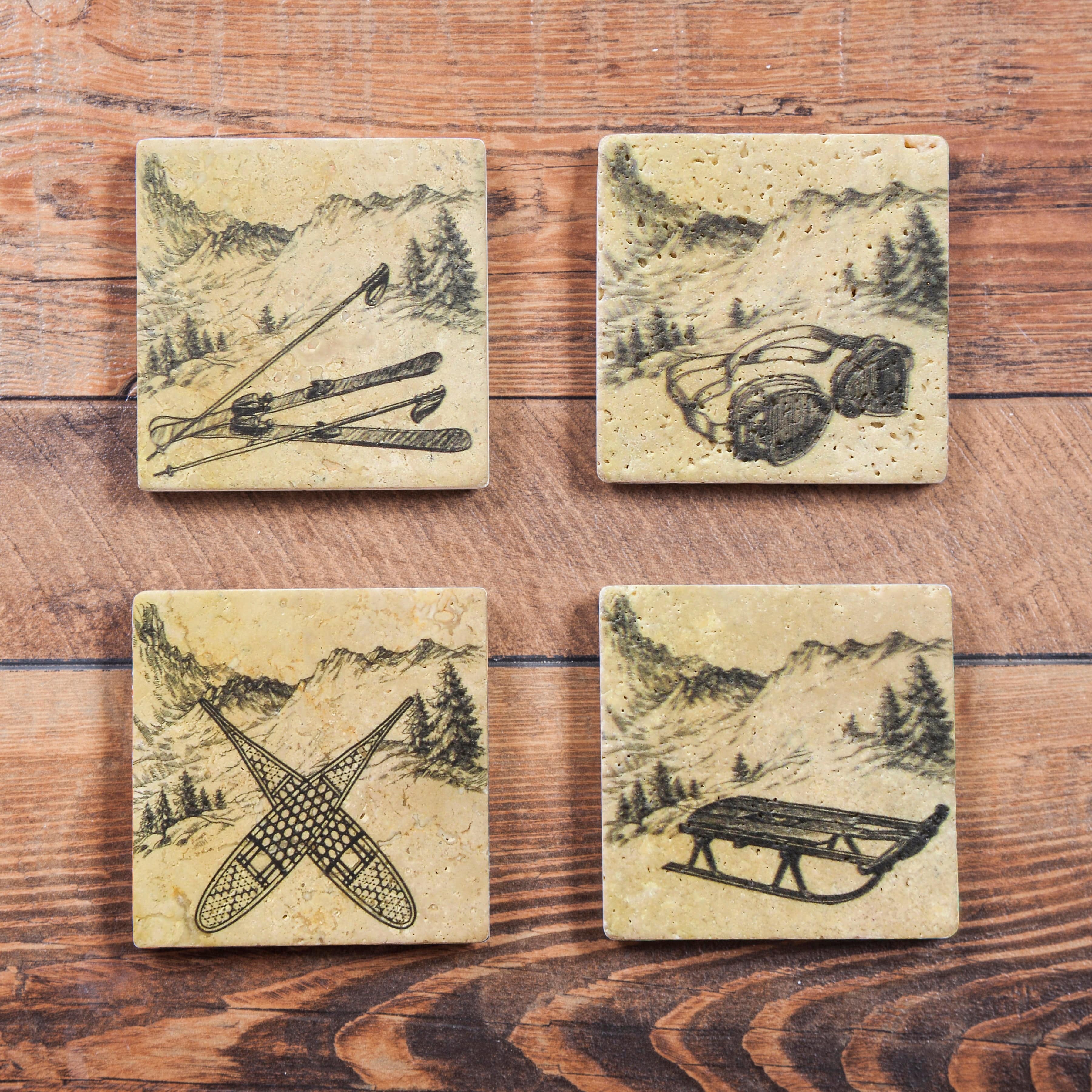 Vintage Ski Coaster, Set of 4