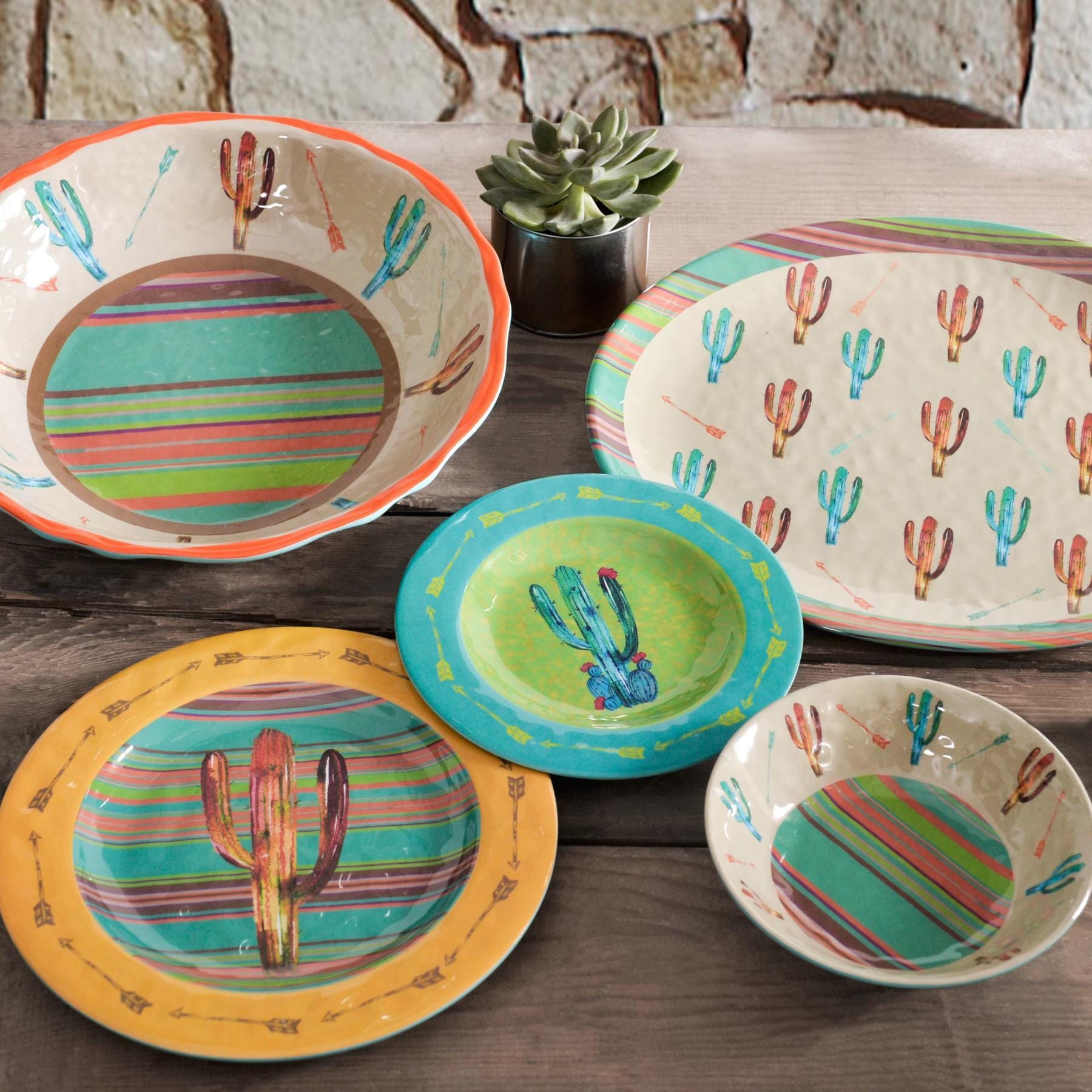 Cactus Melamine Dinner Bowl Sets, Set of 4