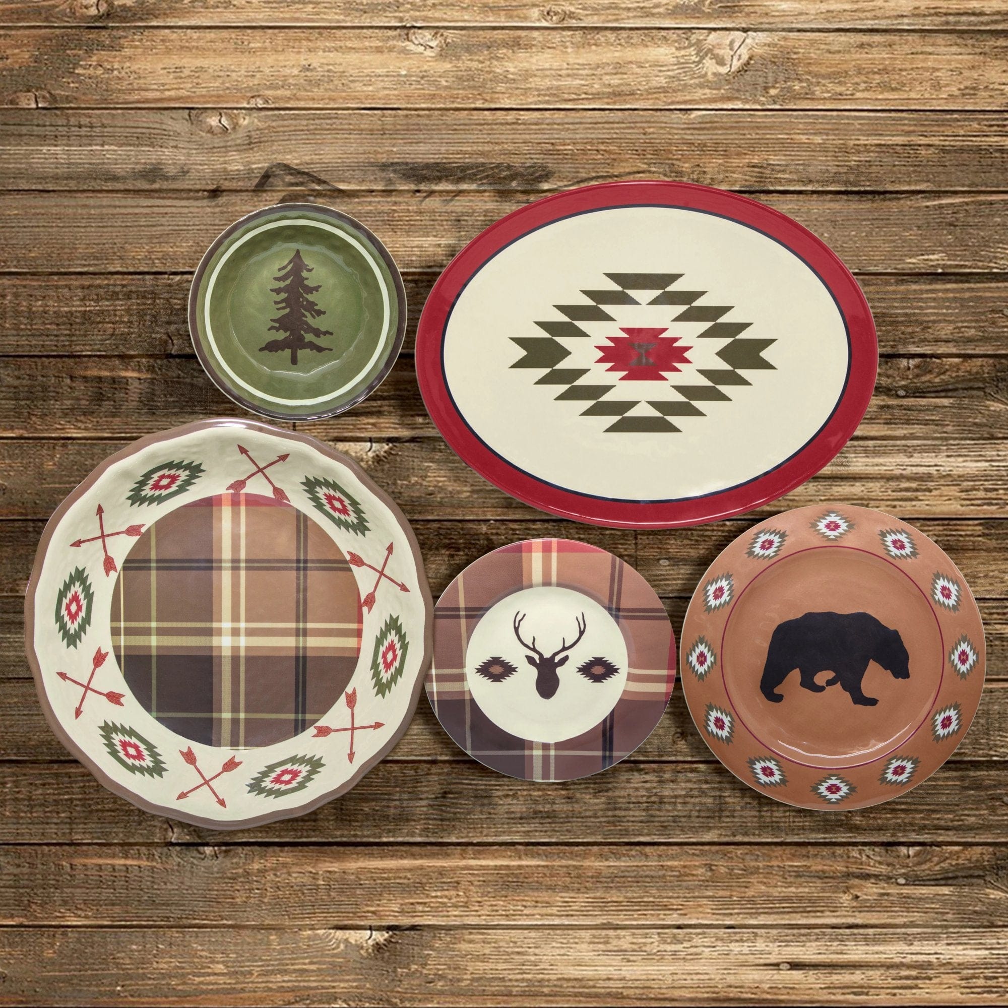 Aztec Bear Melamine Dinner Plates, Set of 4