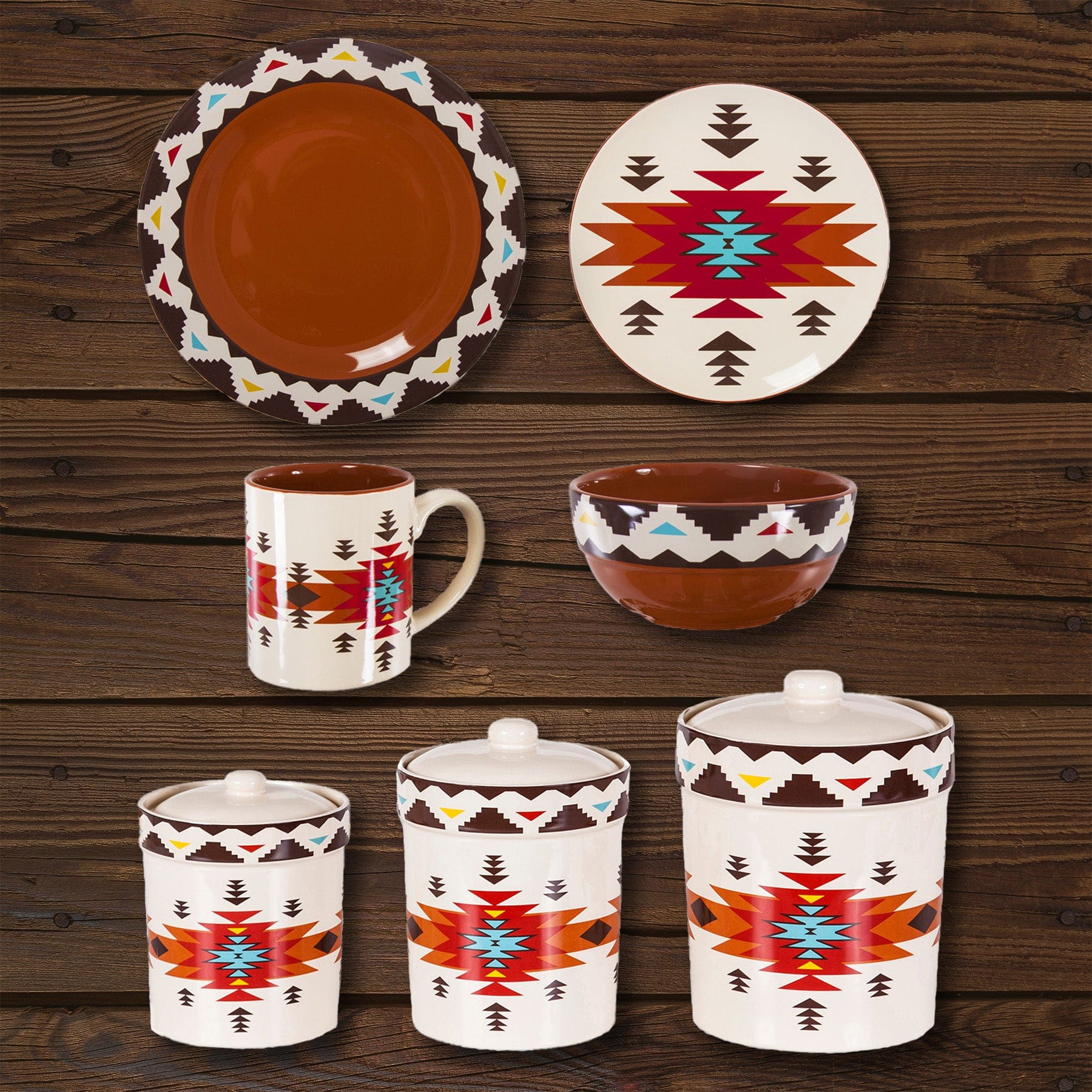Del Sol Aztec 19PC Dinnerware and Canister Set