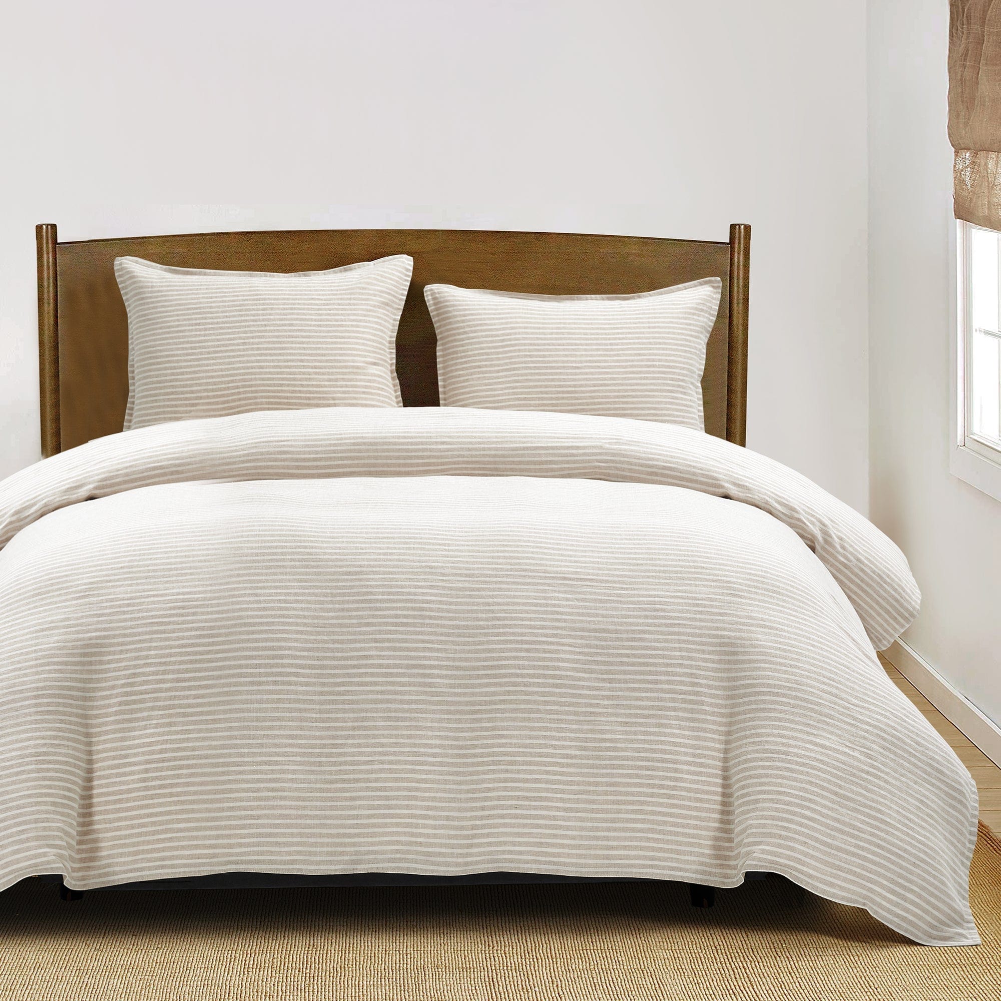 100% French Flax Linen Railroad Stripe Duvet Cover Set