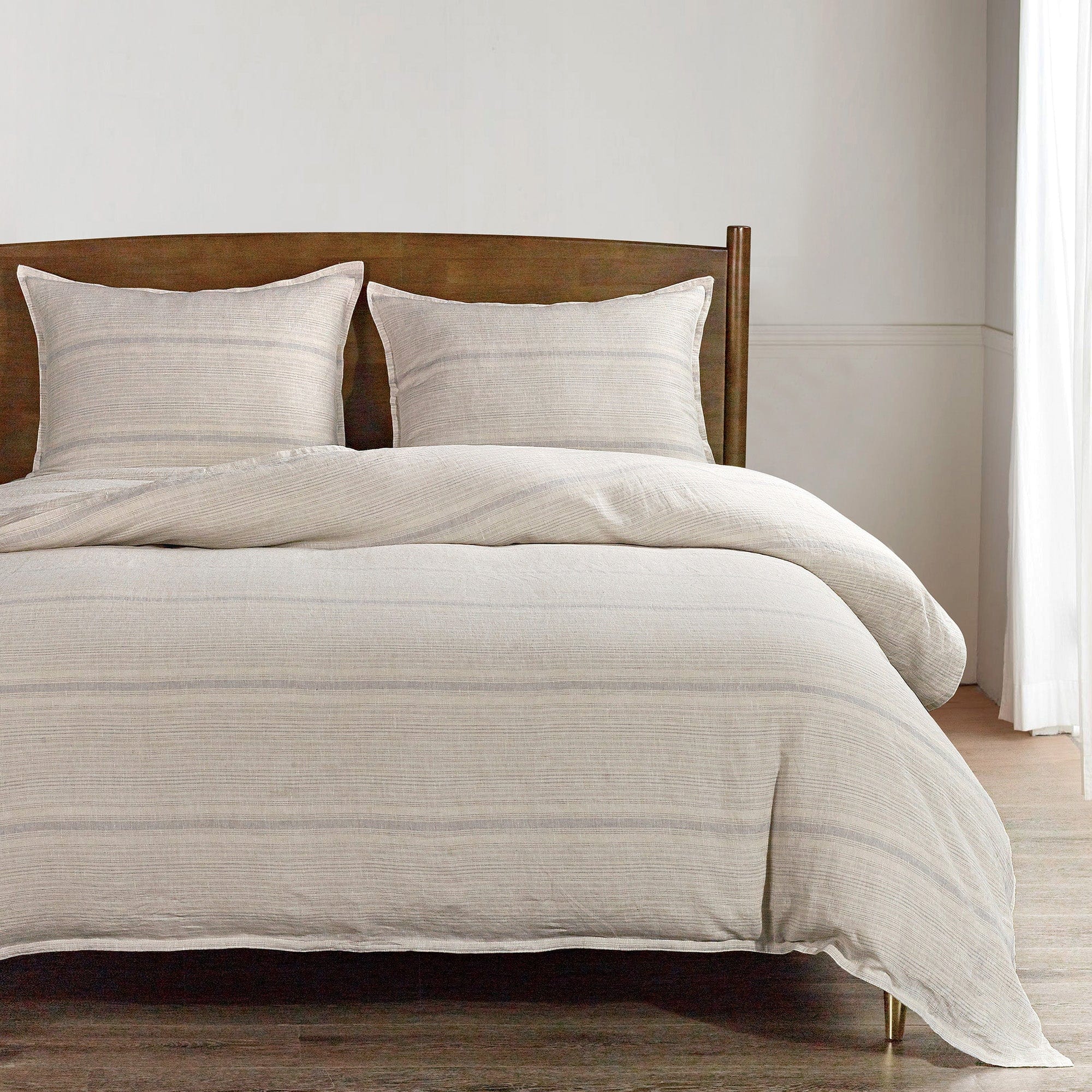 100% French Flax Linen Variegated Stripe Duvet Cover Set, Natural