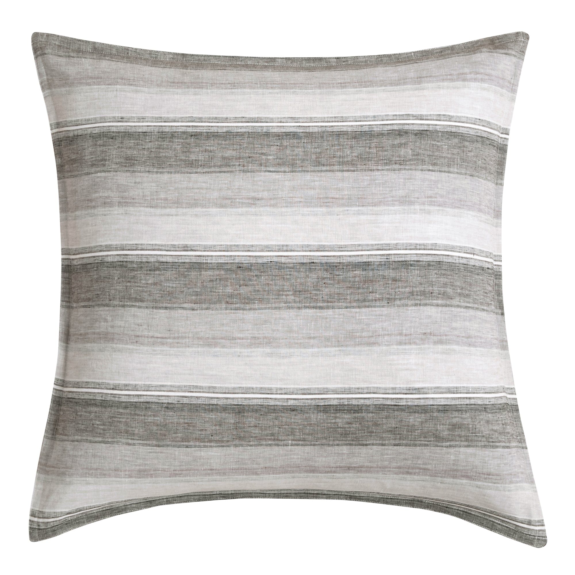 100% French Flax Linen Variegated Stripe Euro Sham, Charcoal