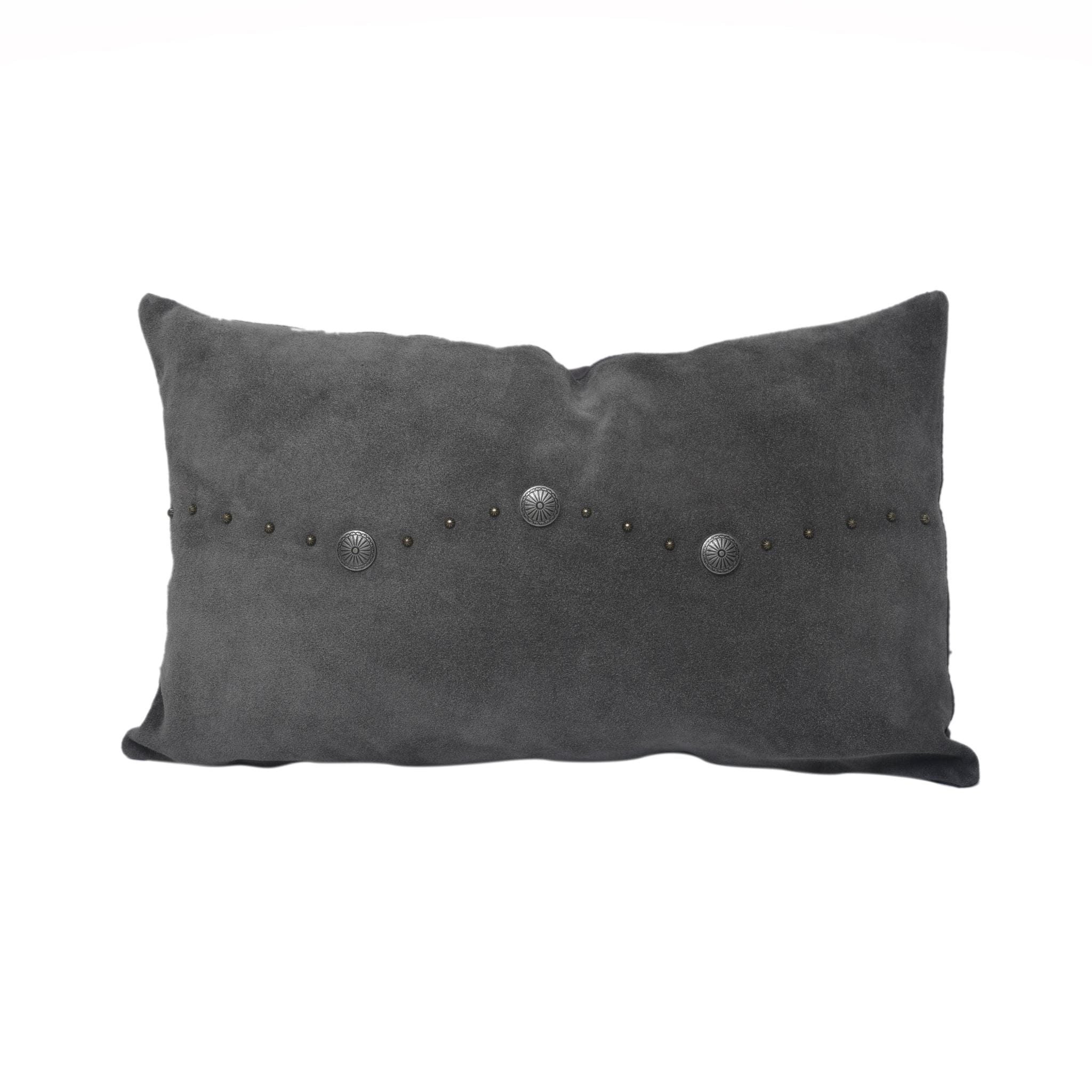 Western Suede Antique Silver Concho & Studded Lumbar Pillow