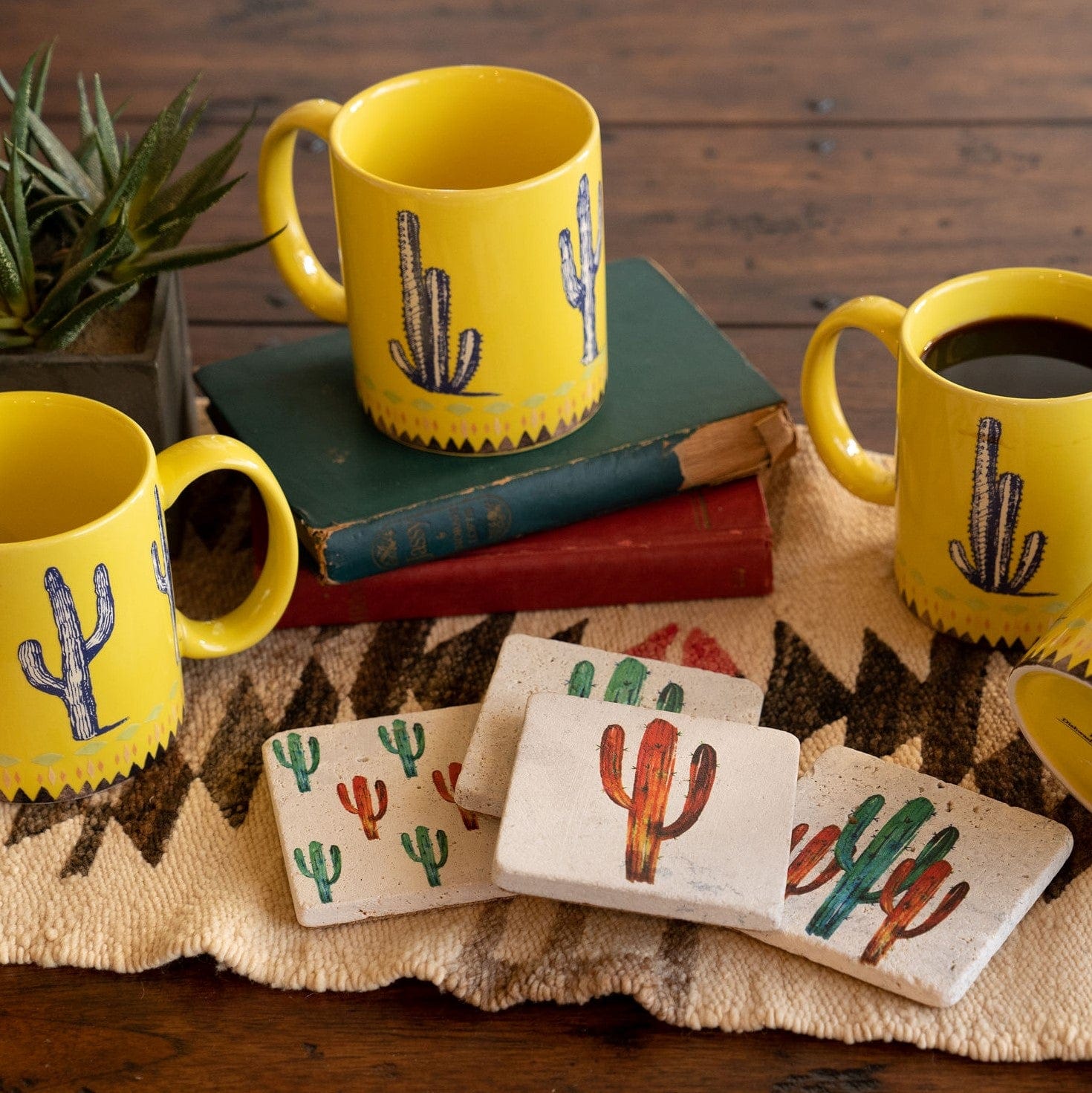 Cactus 8PC Coffee Mug and Coaster Set