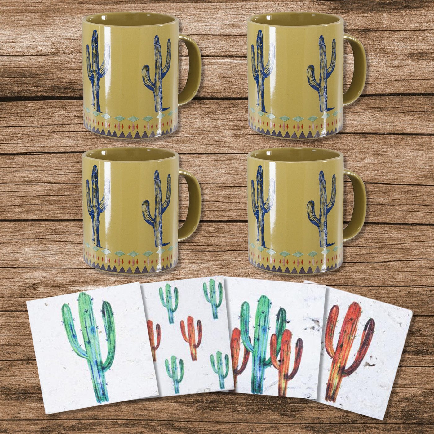 Cactus 8PC Coffee Mug and Coaster Set