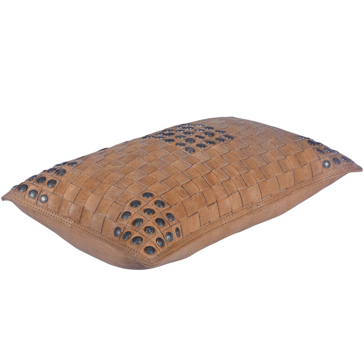 Genuine Leather Studded Basket Weave Pillow