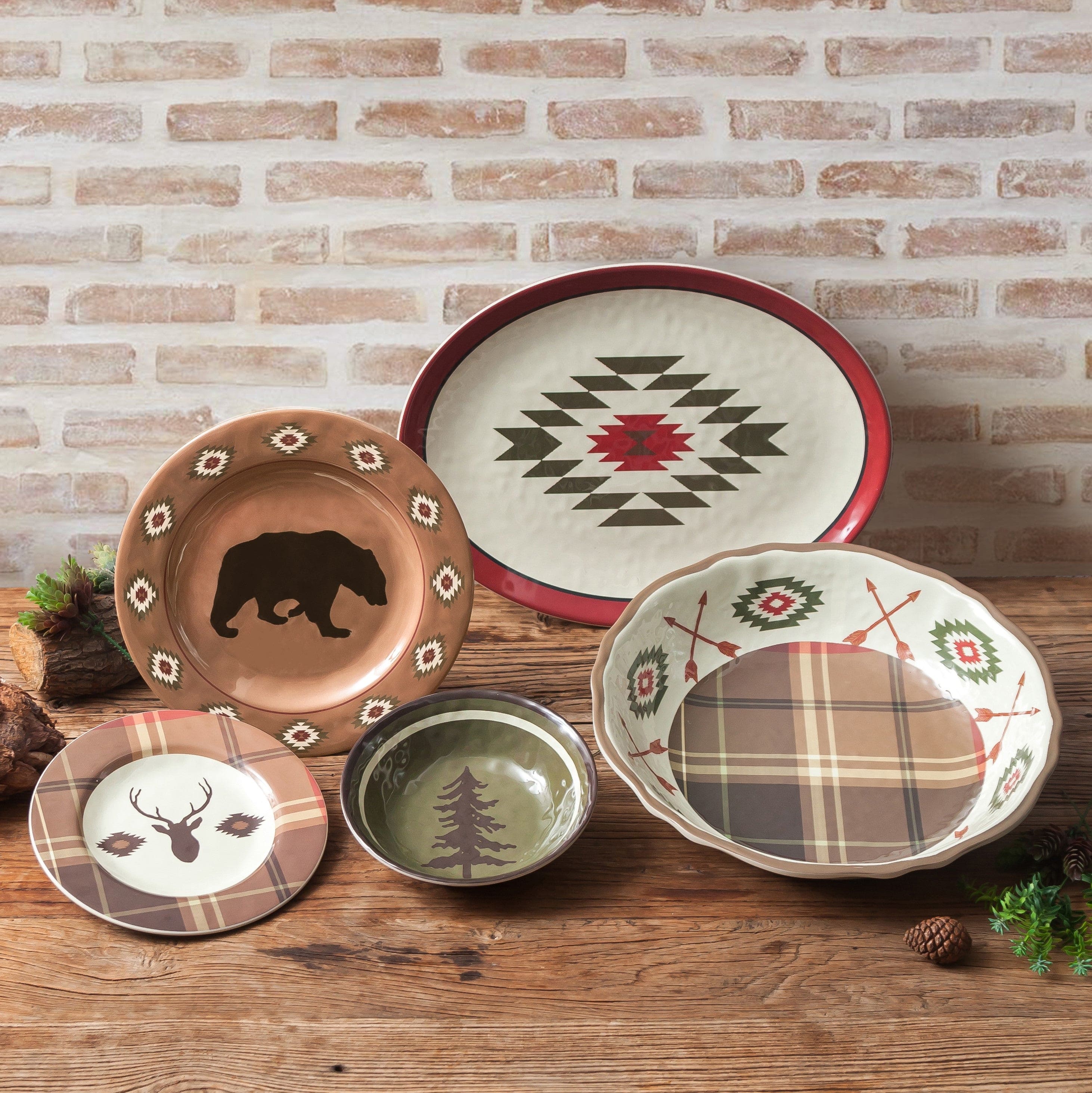 Aztec Bear 14PC Melamine Dinnerware Set