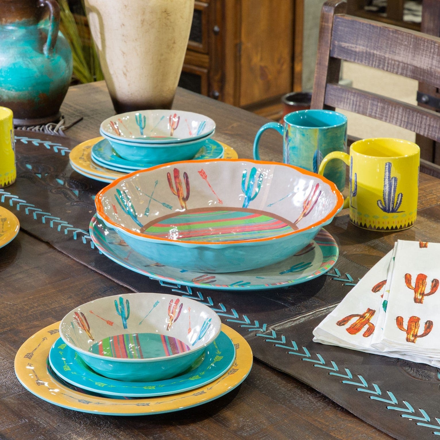 Cactus 14PC Melamine Dinnerware Set