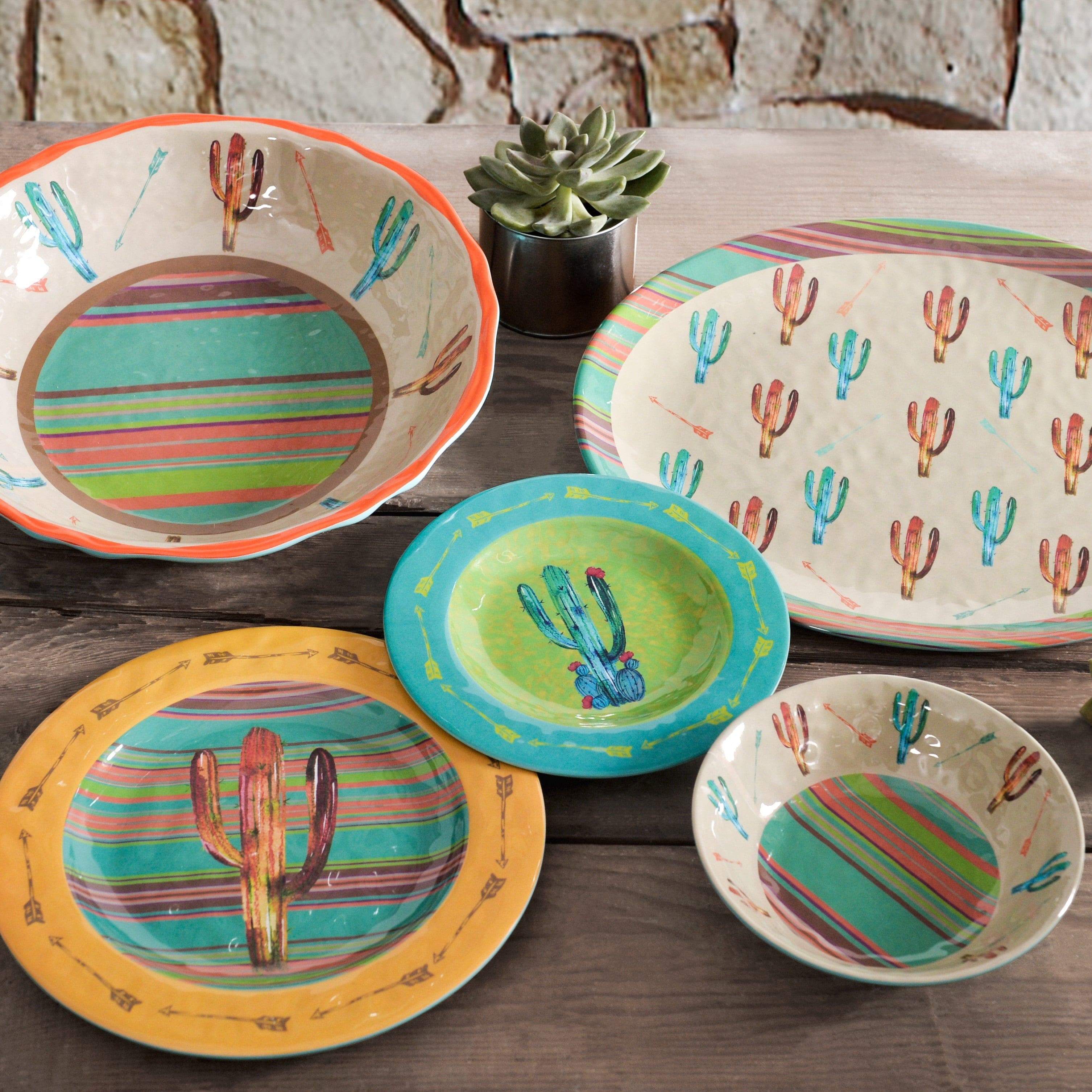 Cactus 14PC Melamine Dinnerware Set