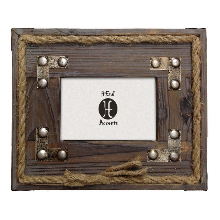 Wood w/ Metal Stripes & Rope Picture Frame