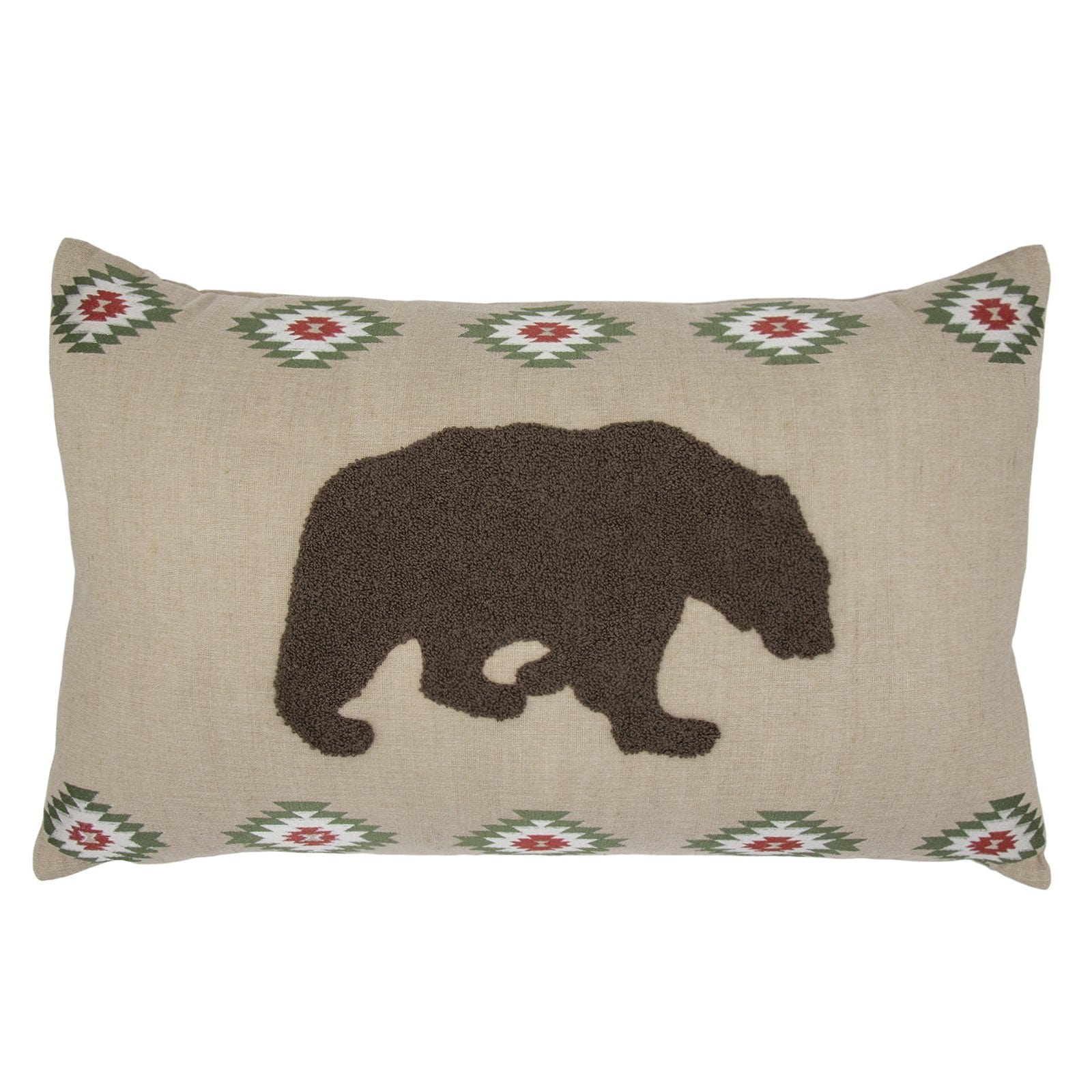 Aztec Bear Embroidered Burlap Lumbar Pillow
