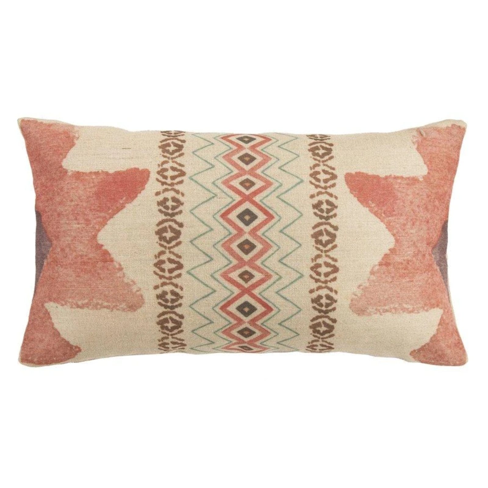 Aztec Burlap Pink Star Lumbar End Pillow, 11x19