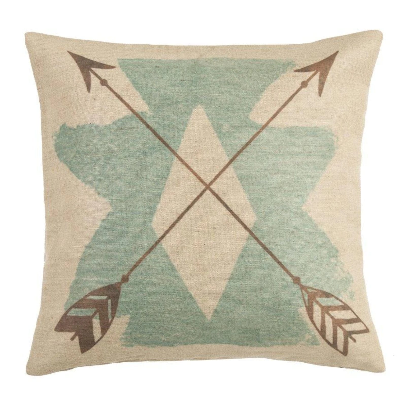Aztec Burlap Turquoise Throw Pillow