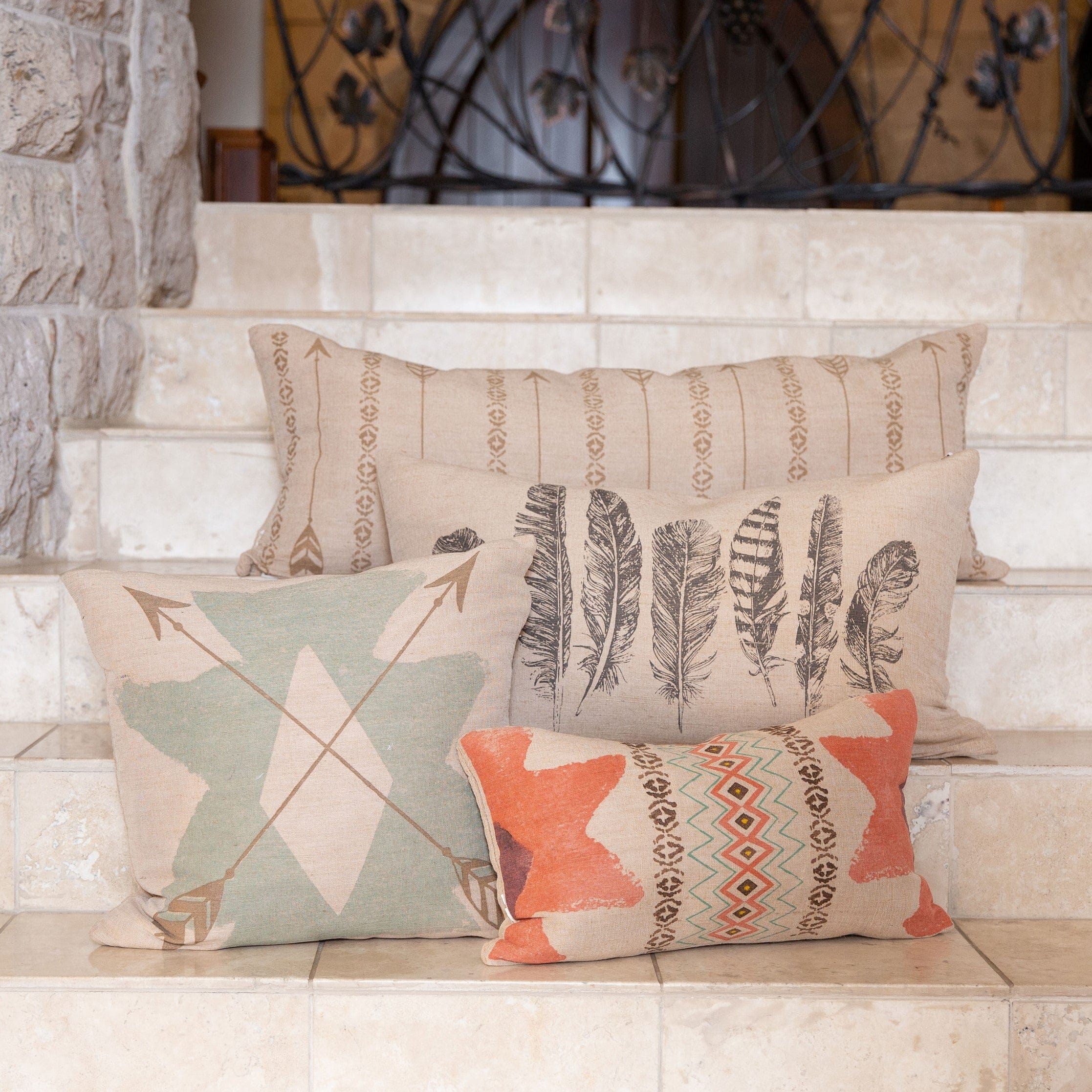 Aztec Burlap Turquoise Throw Pillow