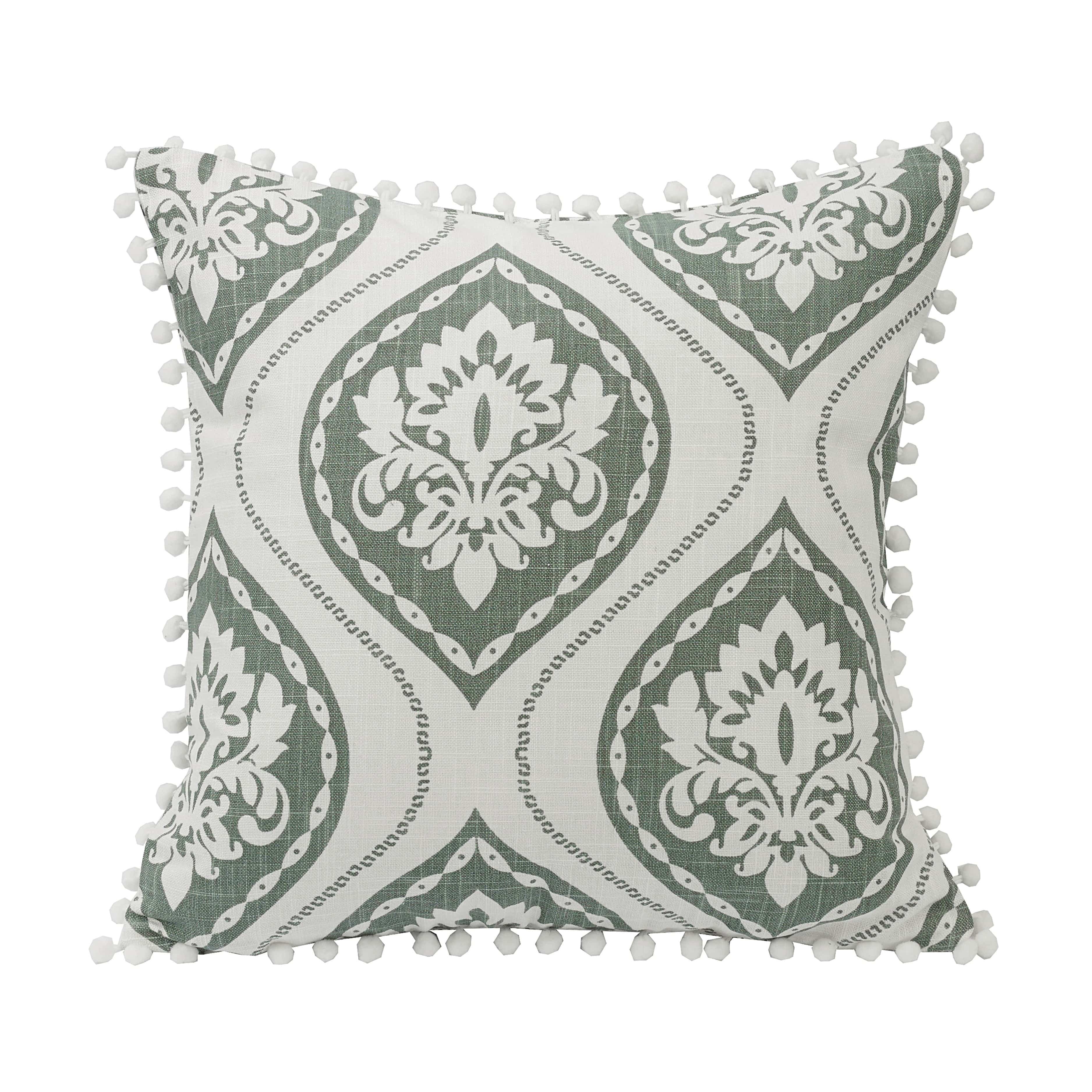 Belmont Graphic Print Throw Pillow w/ Pom Trim