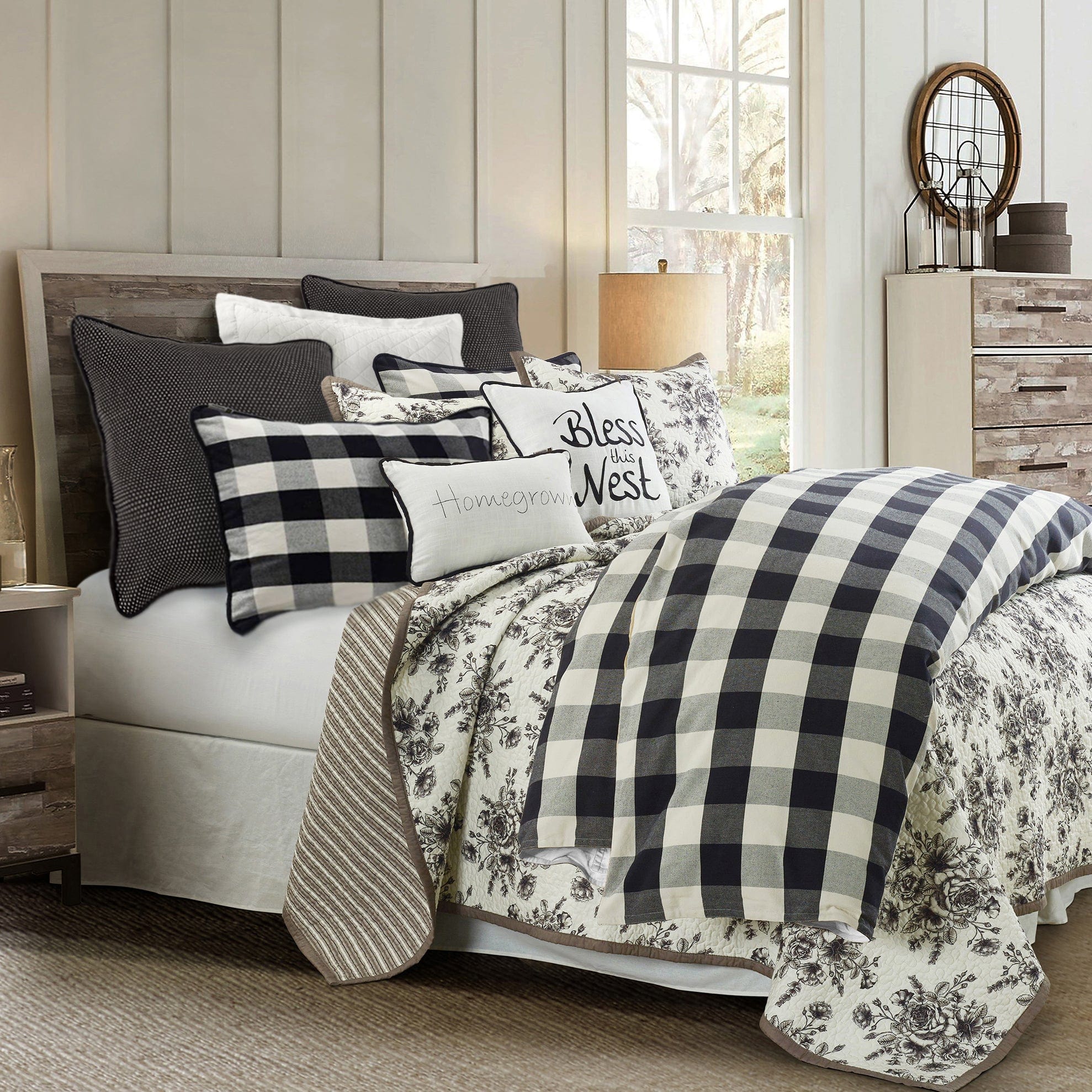 Blackberry Black & White Buffalo Check Lumbar Pillow, 16x26