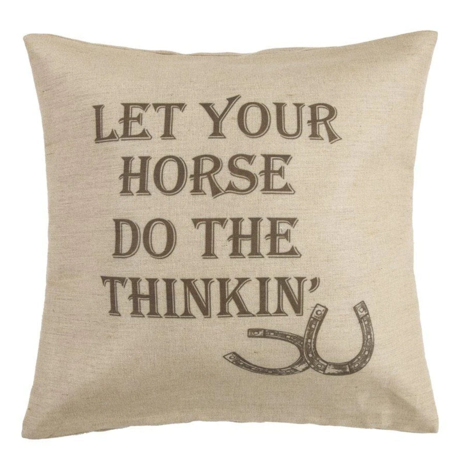 Burlap Horse Phrase Throw Pillow