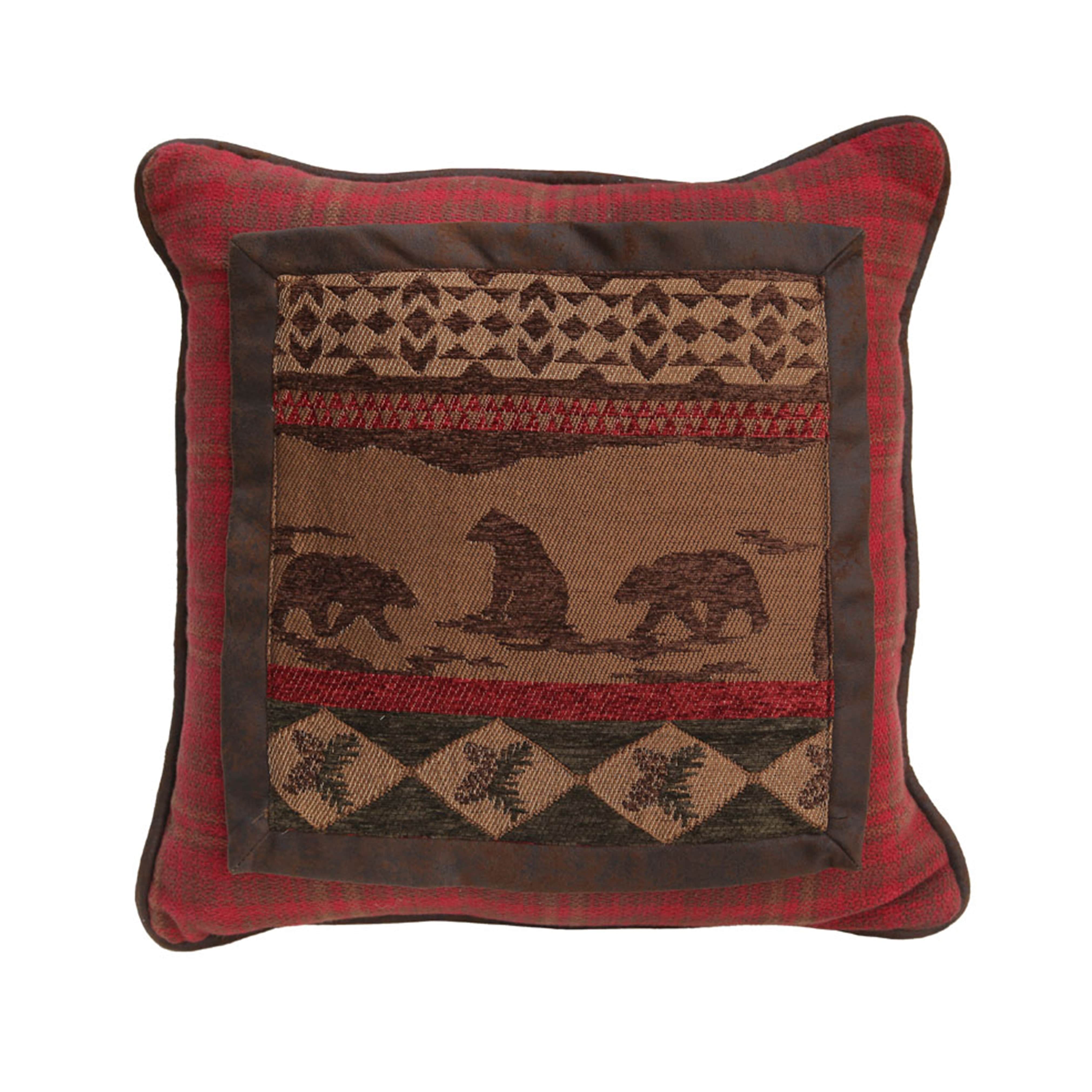 Cascade Lodge Bear Throw Pillow, Red Plaid