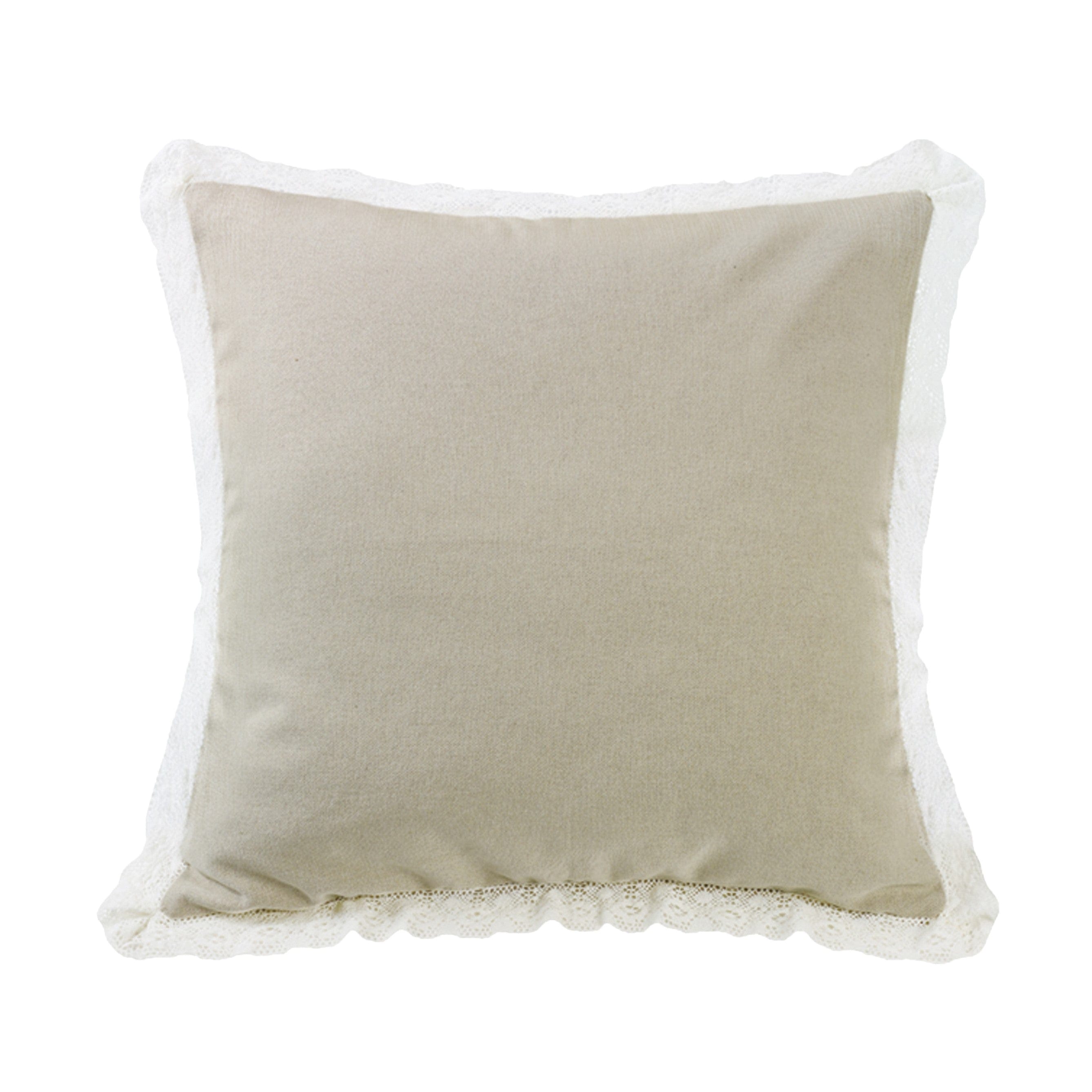 Charlotte Tan Burlap Off-White Lace Trim Square Pillow
