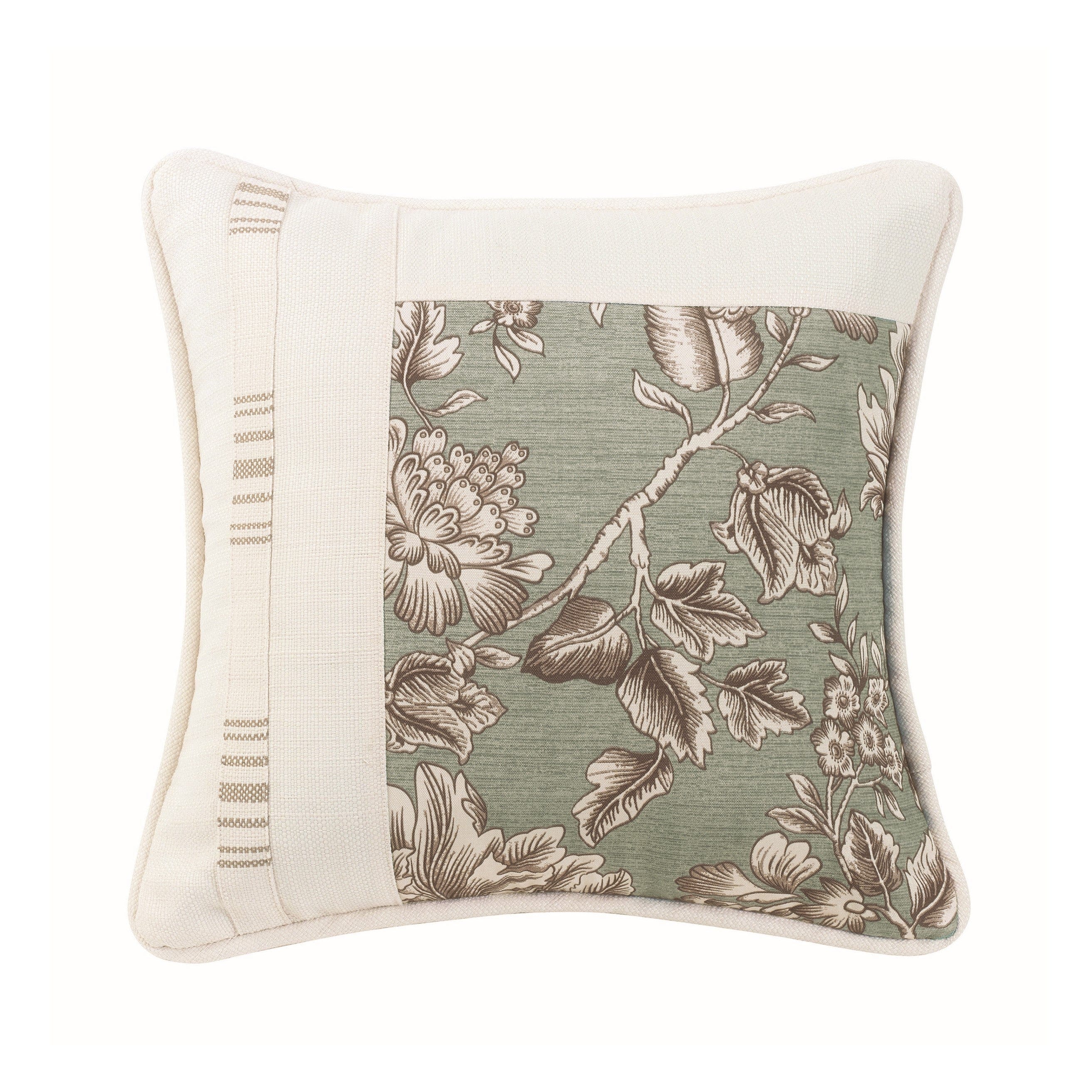 Gramercy Square Pieced Pillow w/ Floral, Stripe & White Linen Texture