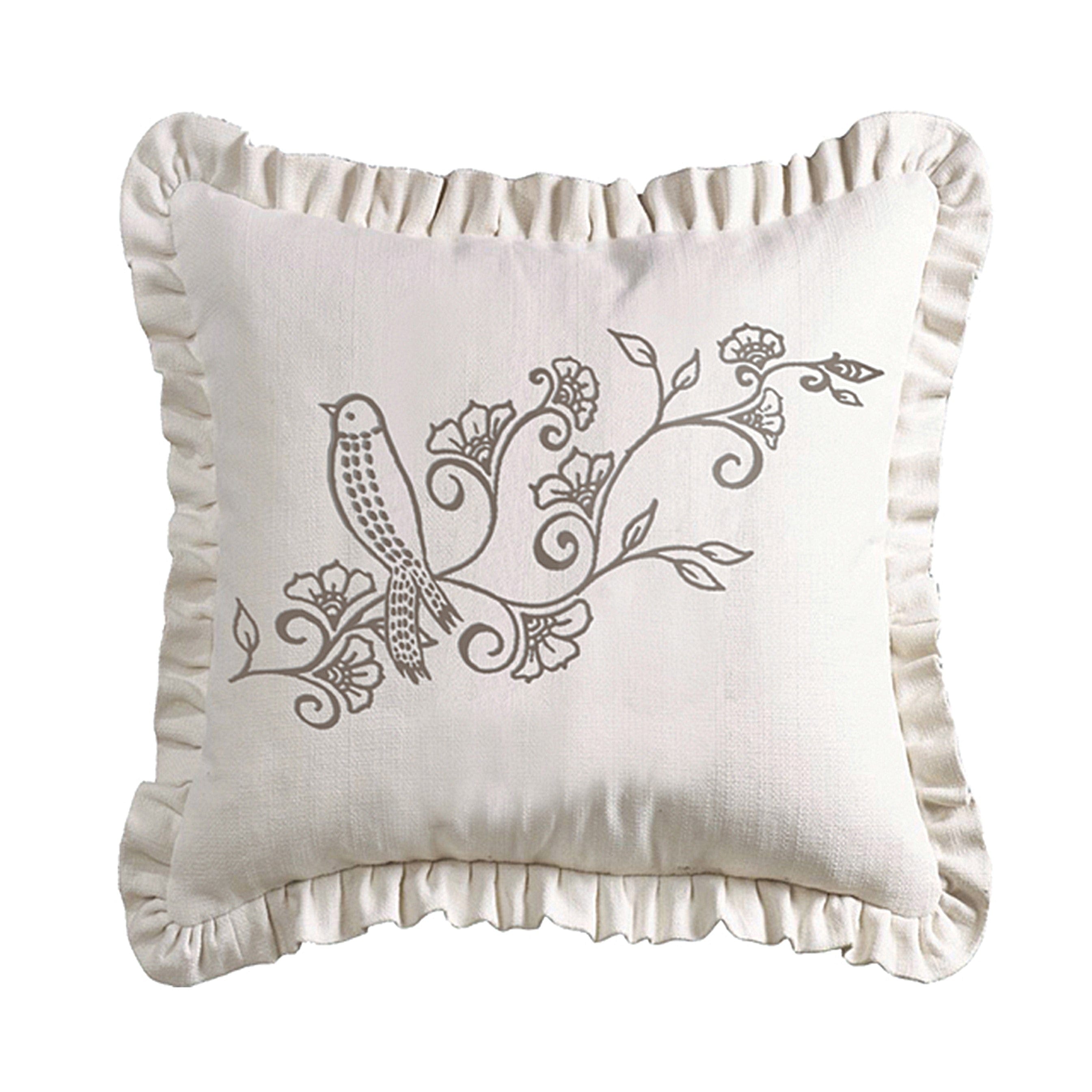 Gramercy White Weave Ruffled Pillow w/ Embroidery Detail