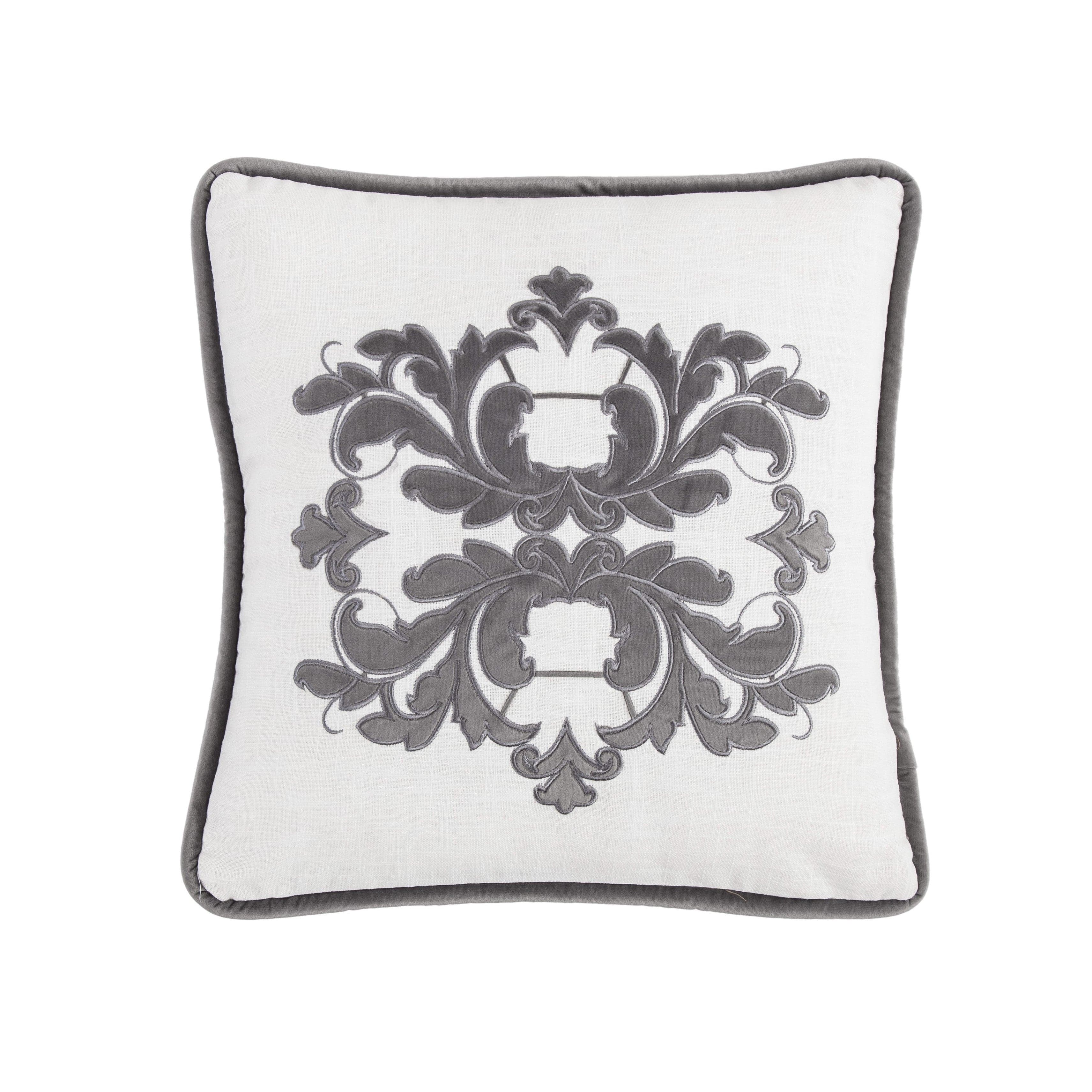 Madison Velvet Embroidered White Square Pillow